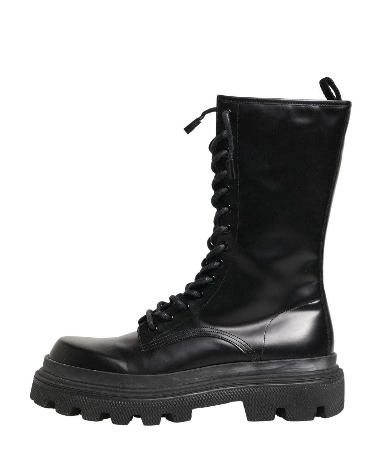 Dolce & Gabbana Black Leather Trek Sole Combat Boots Men's Shoes