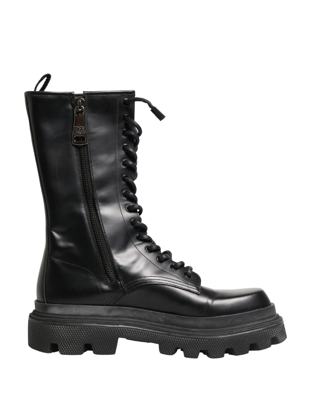 Dolce & Gabbana Black Leather Trek Sole Combat Boots Men's Shoes