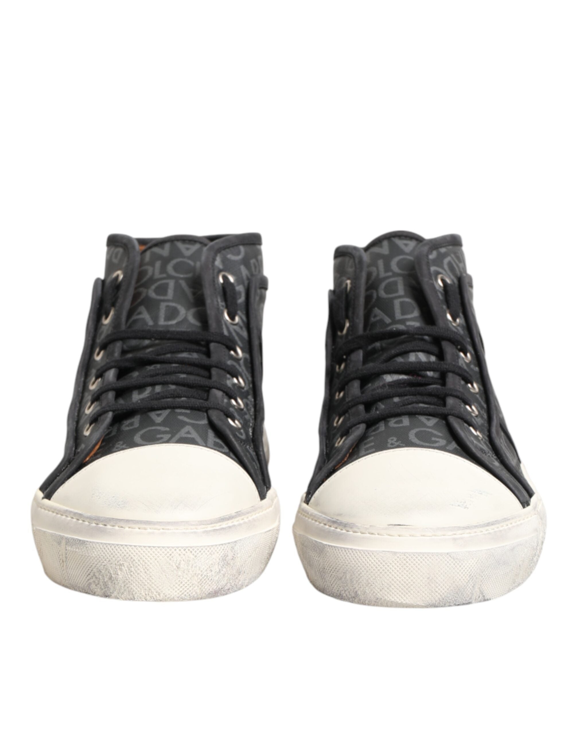 Dolce & Gabbana Black White Canvas Logo Mid Top Sneakers Women's Shoes