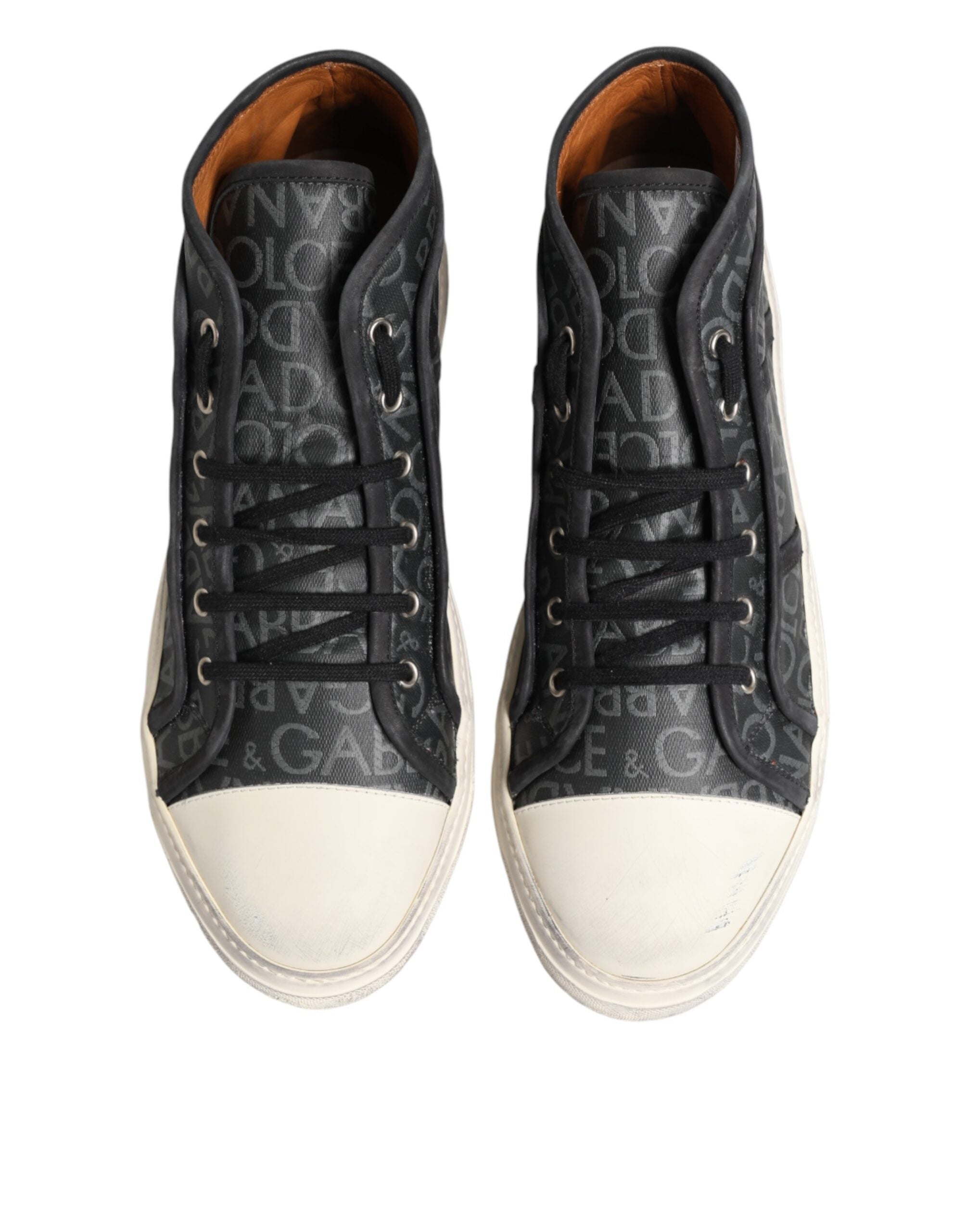 Dolce & Gabbana Black White Canvas Logo Mid Top Sneakers Women's Shoes