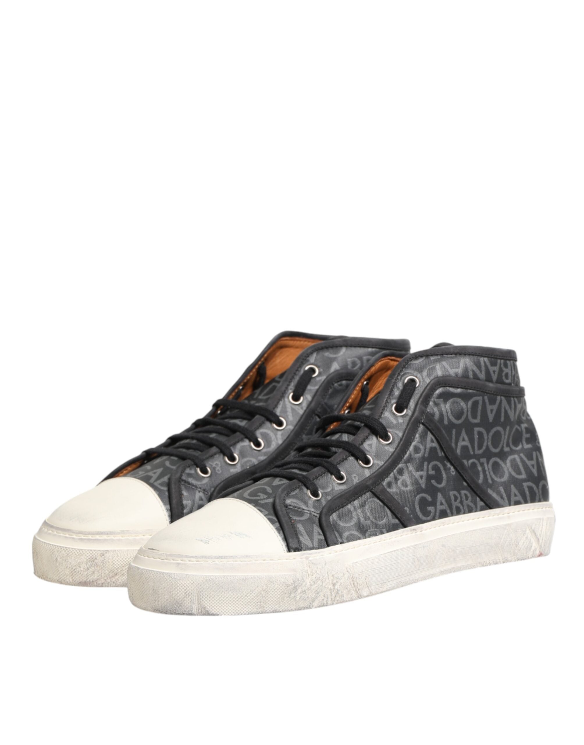 Dolce & Gabbana Black White Canvas Logo Mid Top Sneakers Women's Shoes