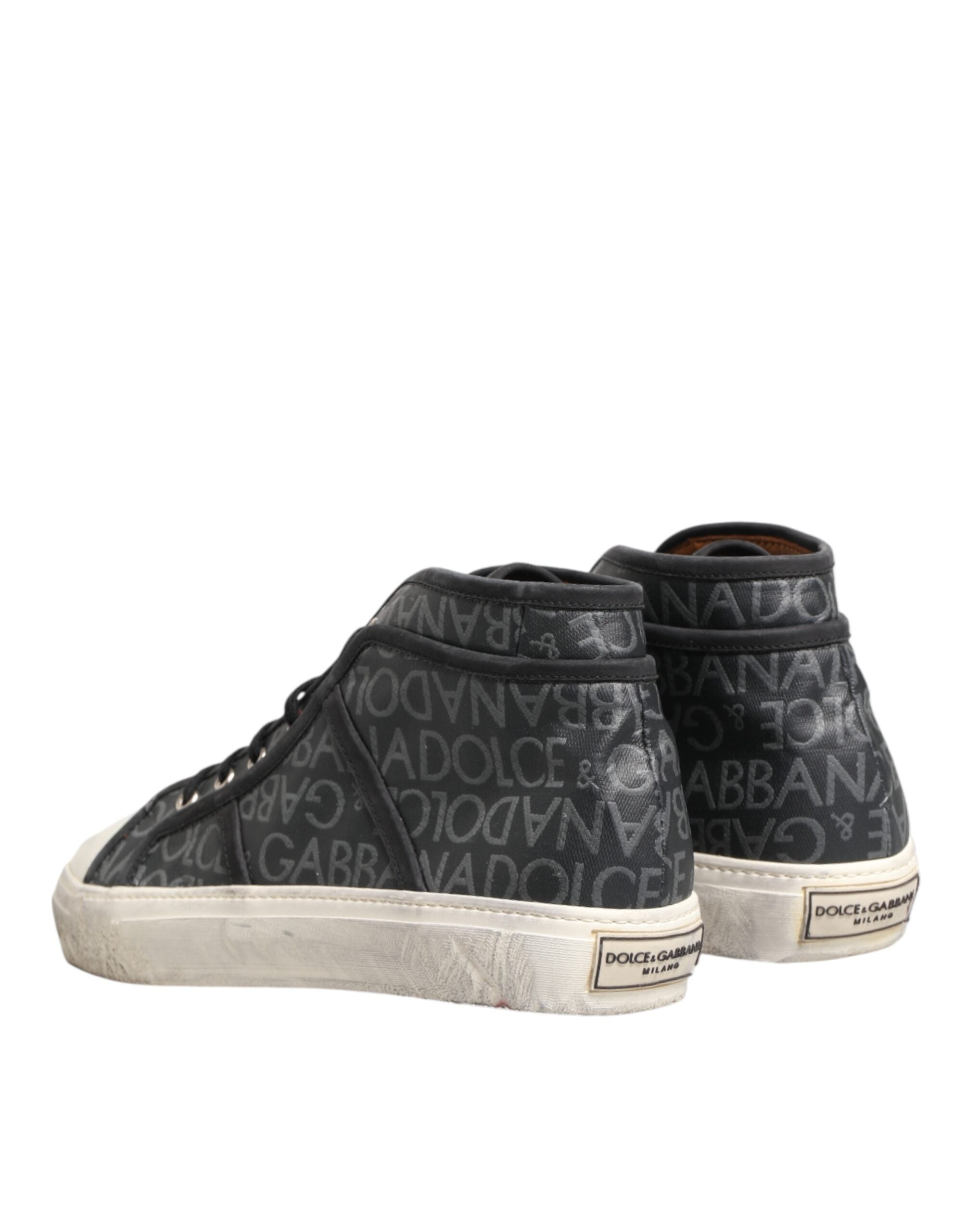 Dolce & Gabbana Black White Canvas Logo Mid Top Sneakers Women's Shoes