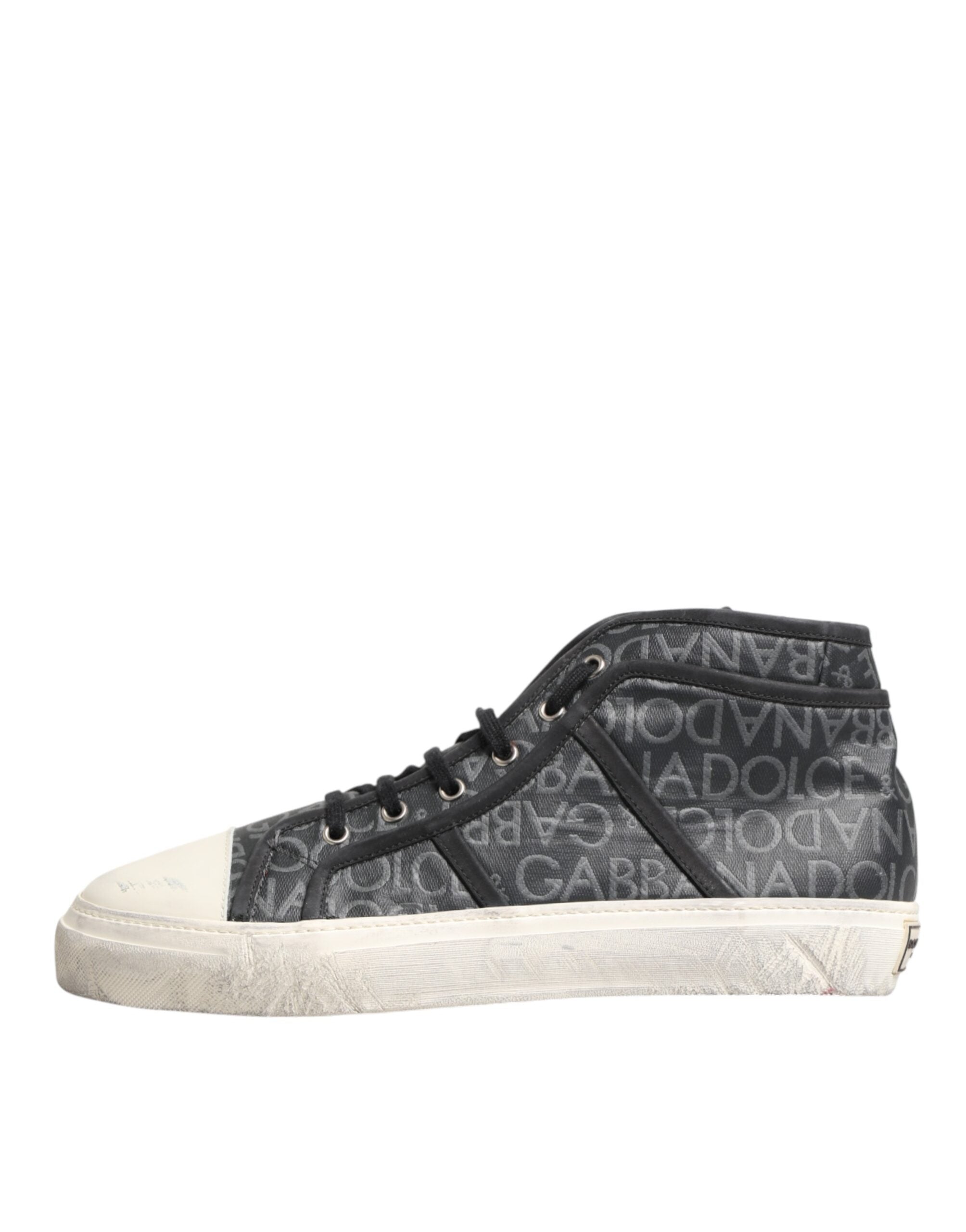 Dolce & Gabbana Black White Canvas Logo Mid Top Sneakers Women's Shoes