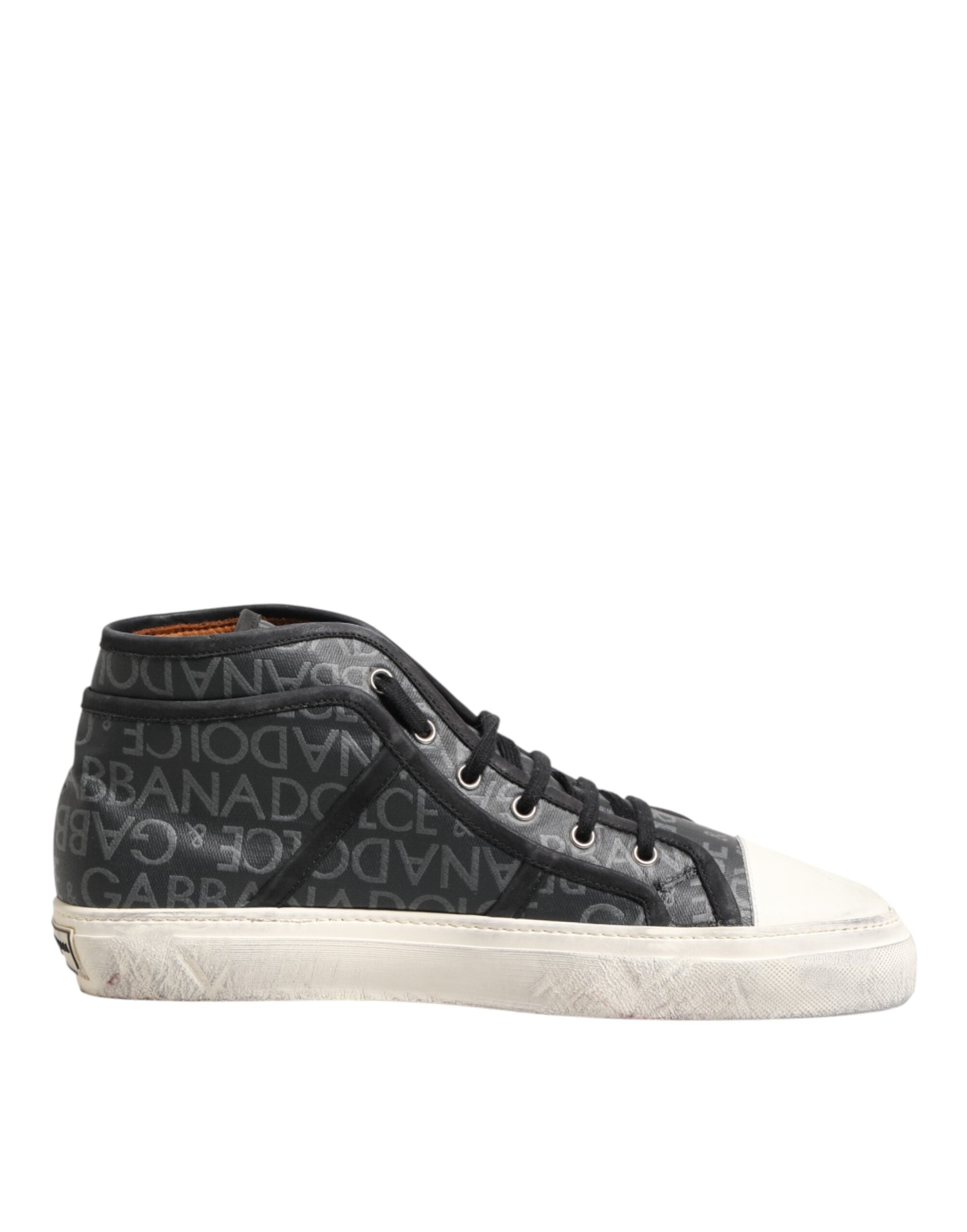 Dolce & Gabbana Black White Canvas Logo Mid Top Sneakers Women's Shoes