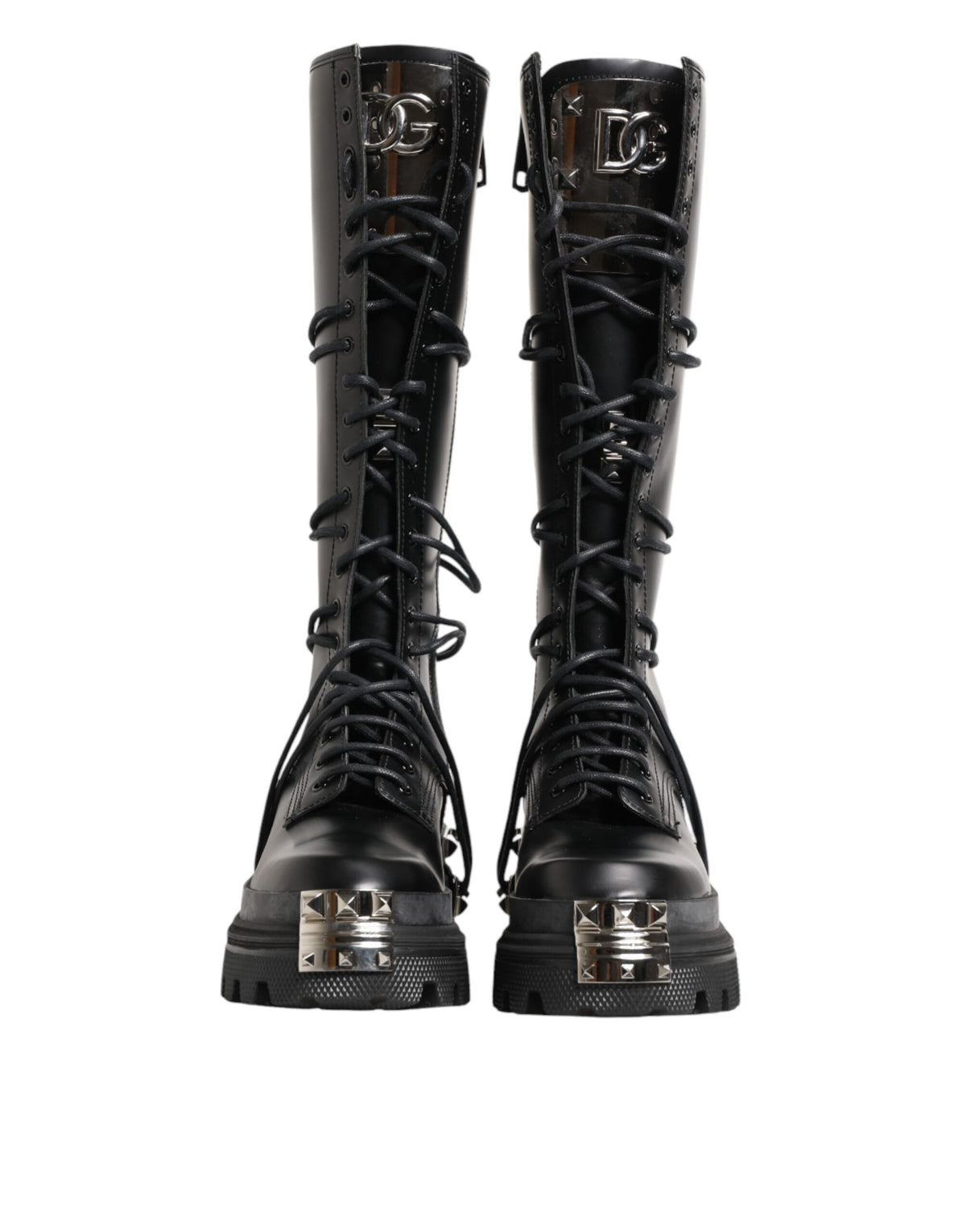 Dolce & Gabbana Black Leather Knee High Combat Boots Men's Shoes