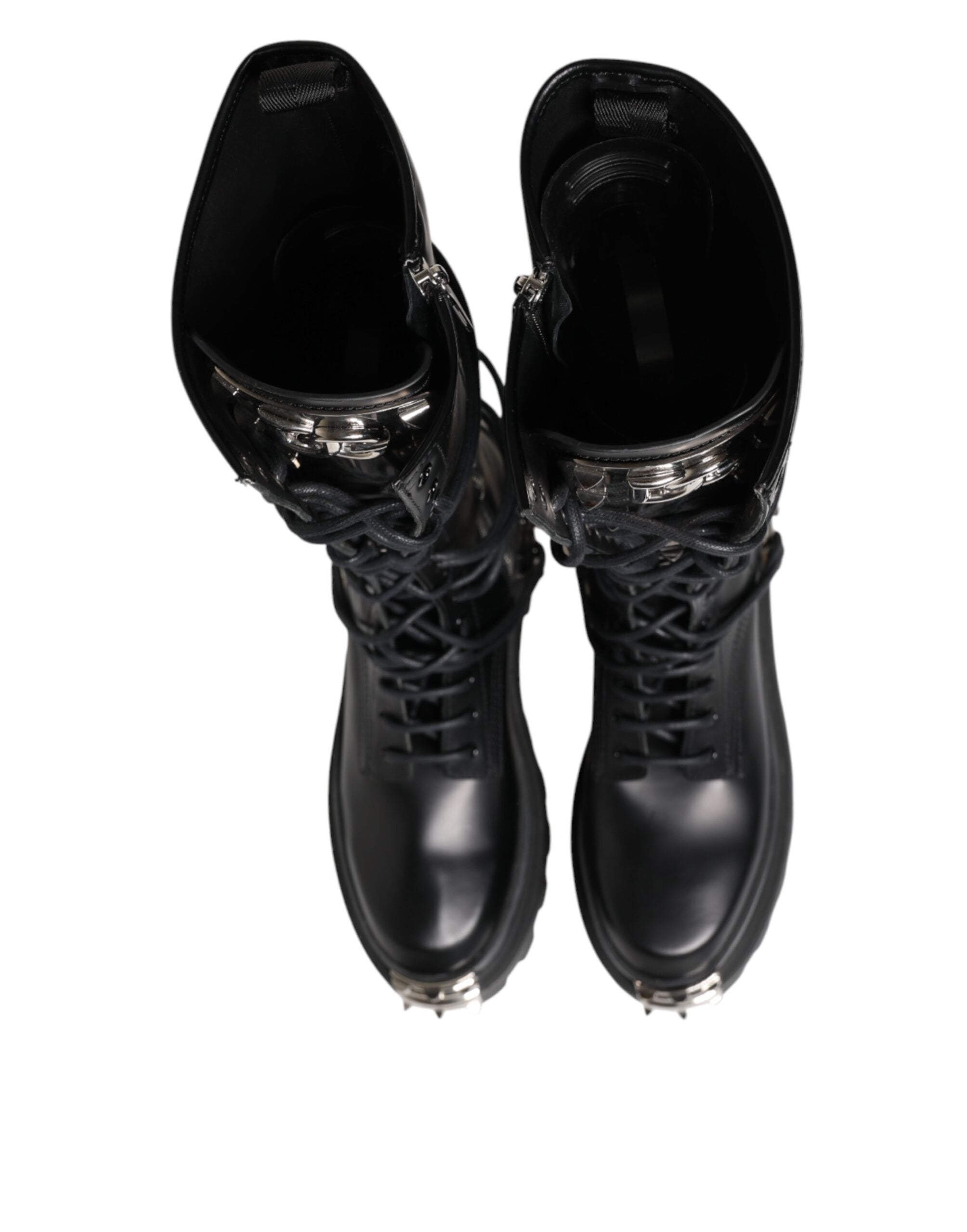 Dolce & Gabbana Black Leather Knee High Combat Boots Men's Shoes