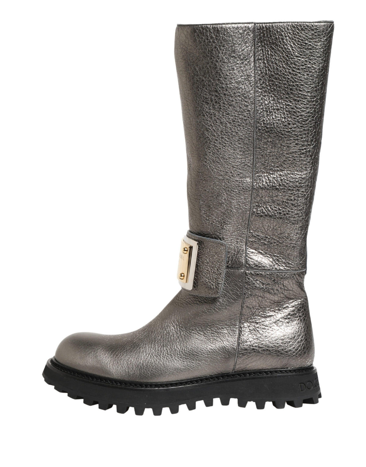 Dolce & Gabbana Metallic Silver Leather Mid Calf Boots Men's Shoes