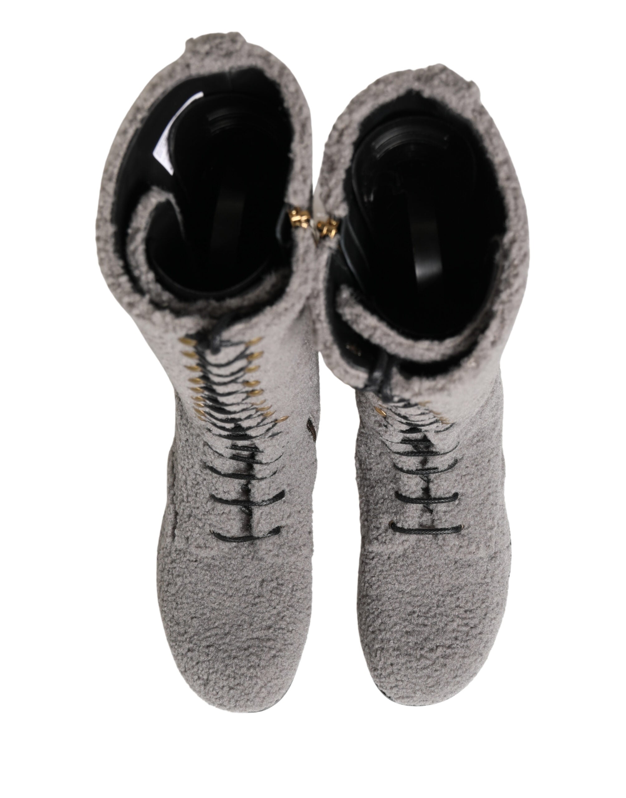 Dolce & Gabbana Gray Shearling Lace Up Knee High Boots Men's Shoes