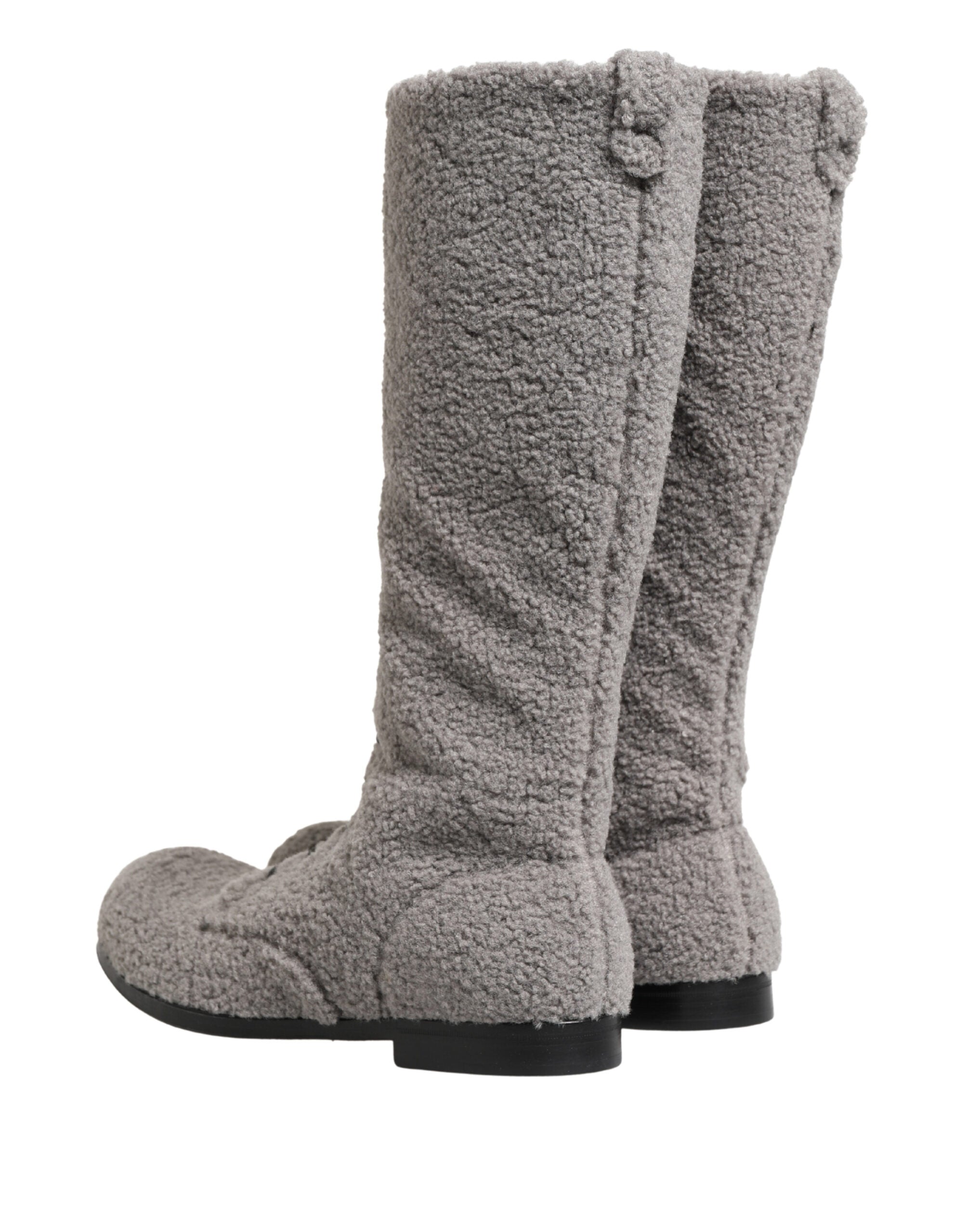 Dolce & Gabbana Gray Shearling Lace Up Knee High Boots Men's Shoes