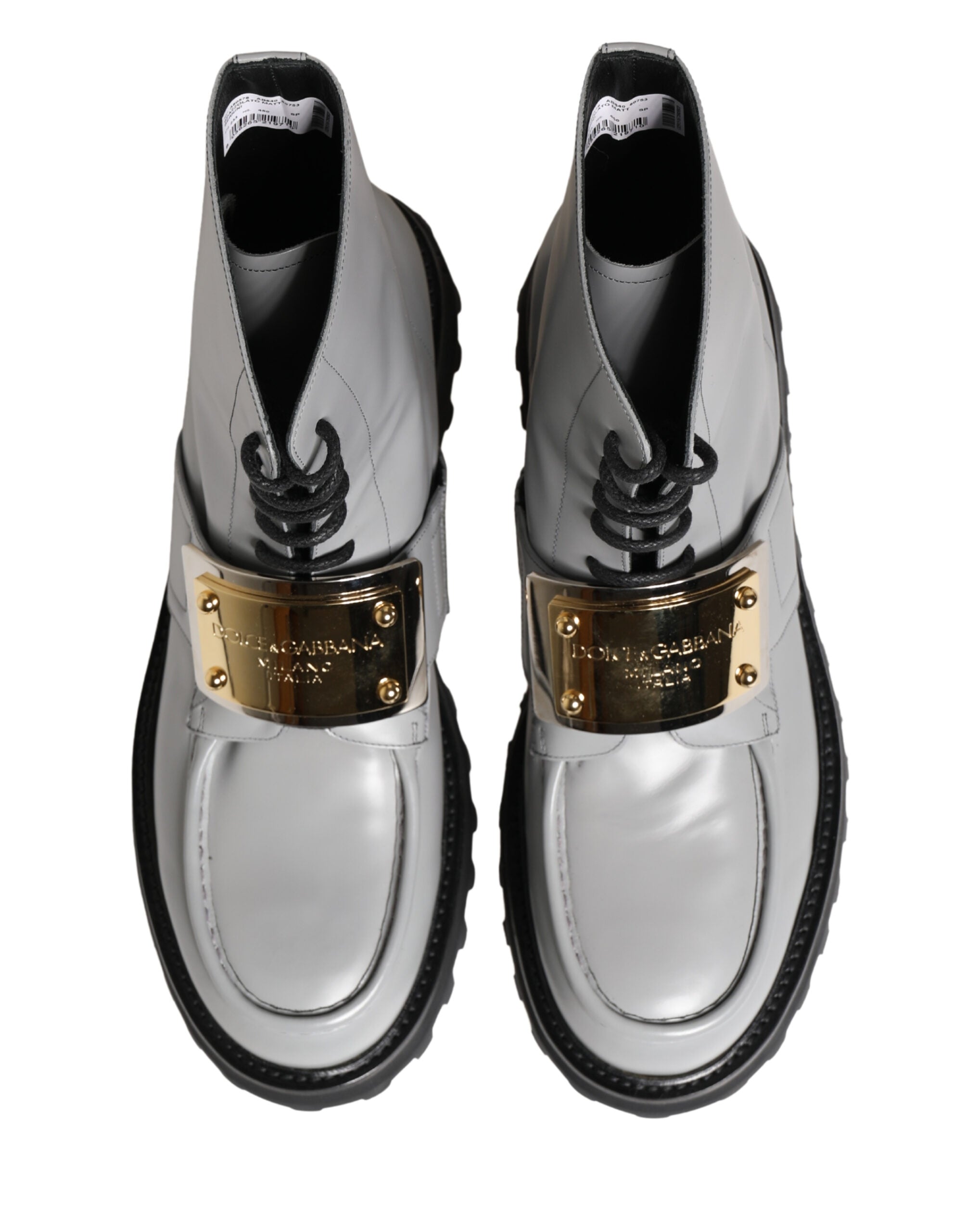 Dolce & Gabbana Gray Leather Logo Plaque Ankle Boots Men's Shoes
