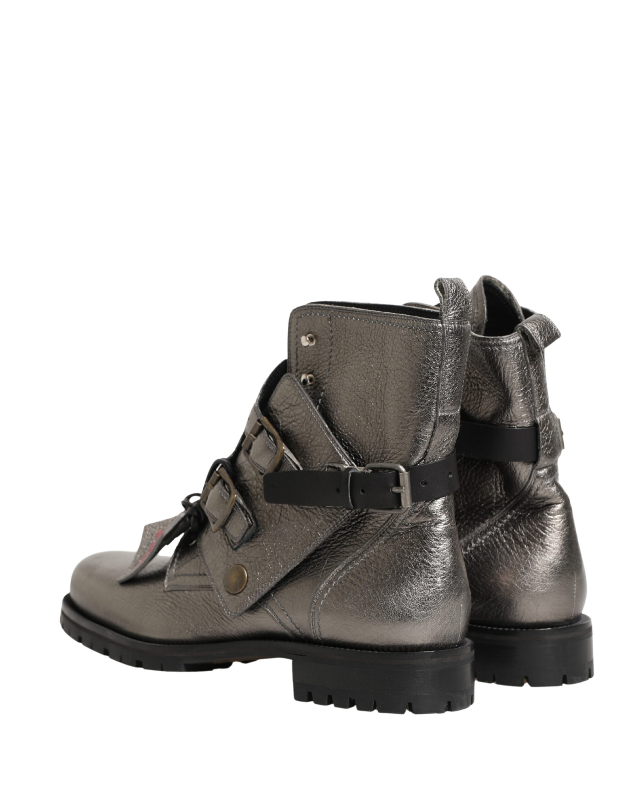Dolce & Gabbana Metallic Silver Leather Buckle Ankle Boots Men's Shoes