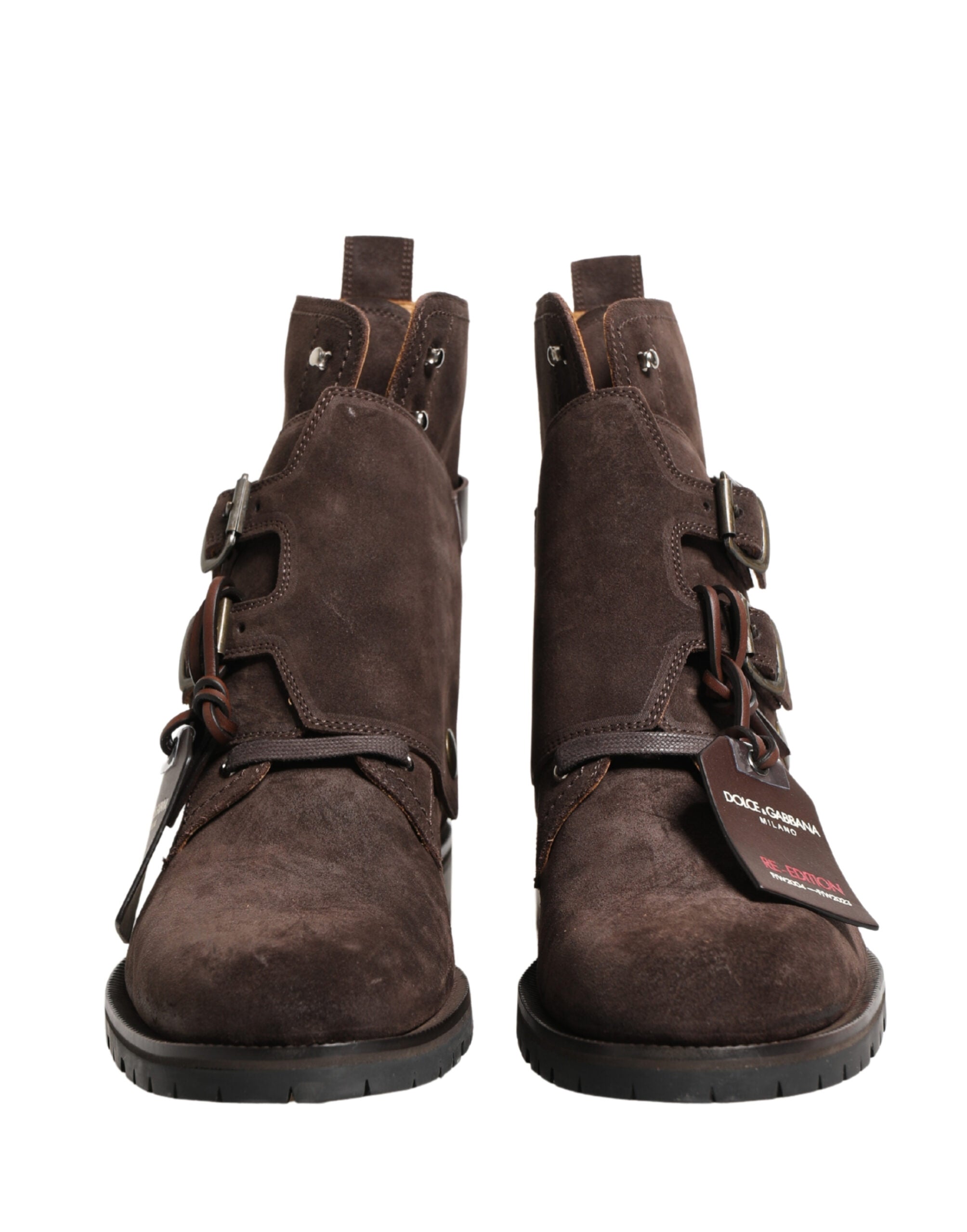 Dolce & Gabbana Brown Suede Leather Buckle Ankle Boots Men's Shoes