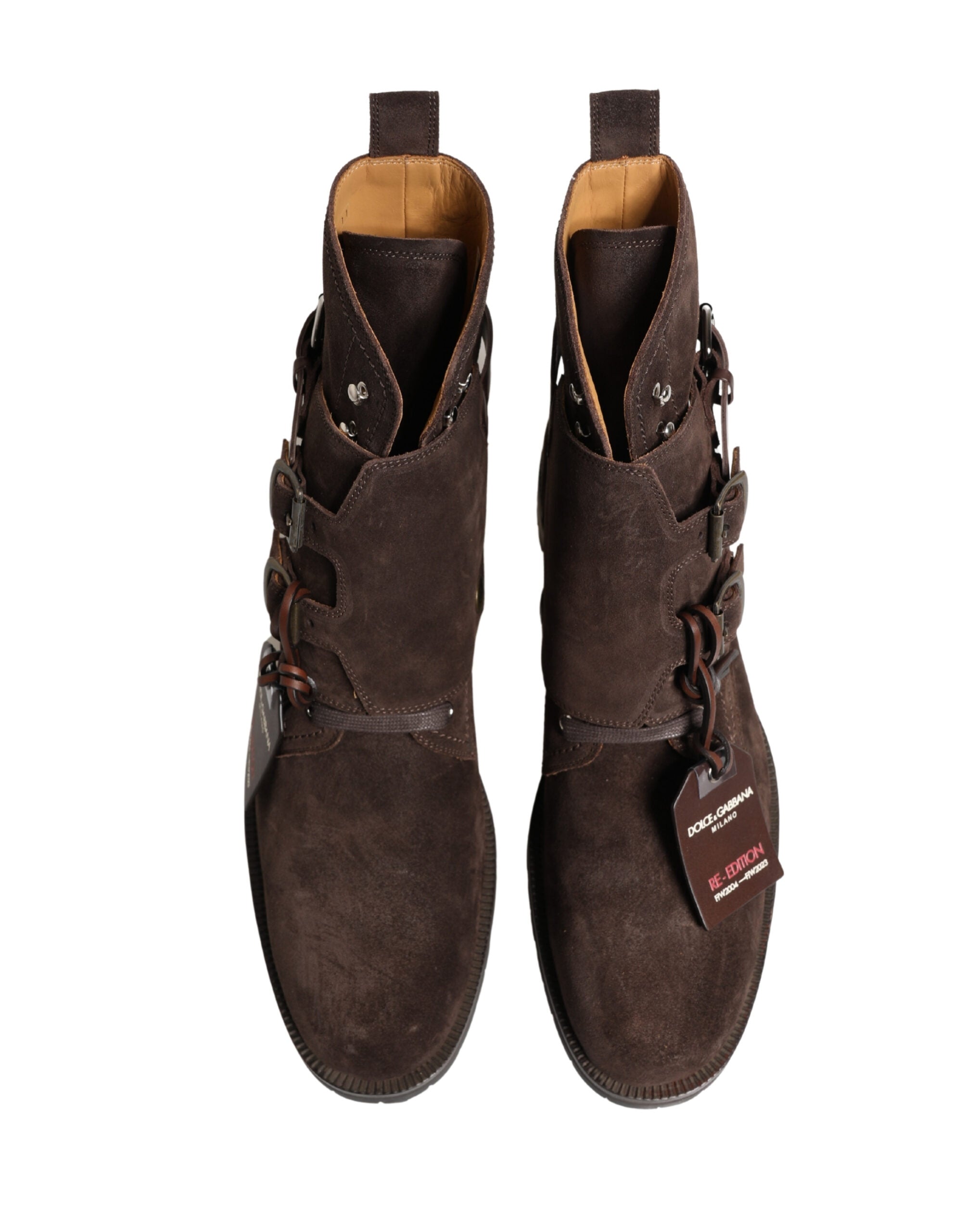 Dolce & Gabbana Brown Suede Leather Buckle Ankle Boots Men's Shoes