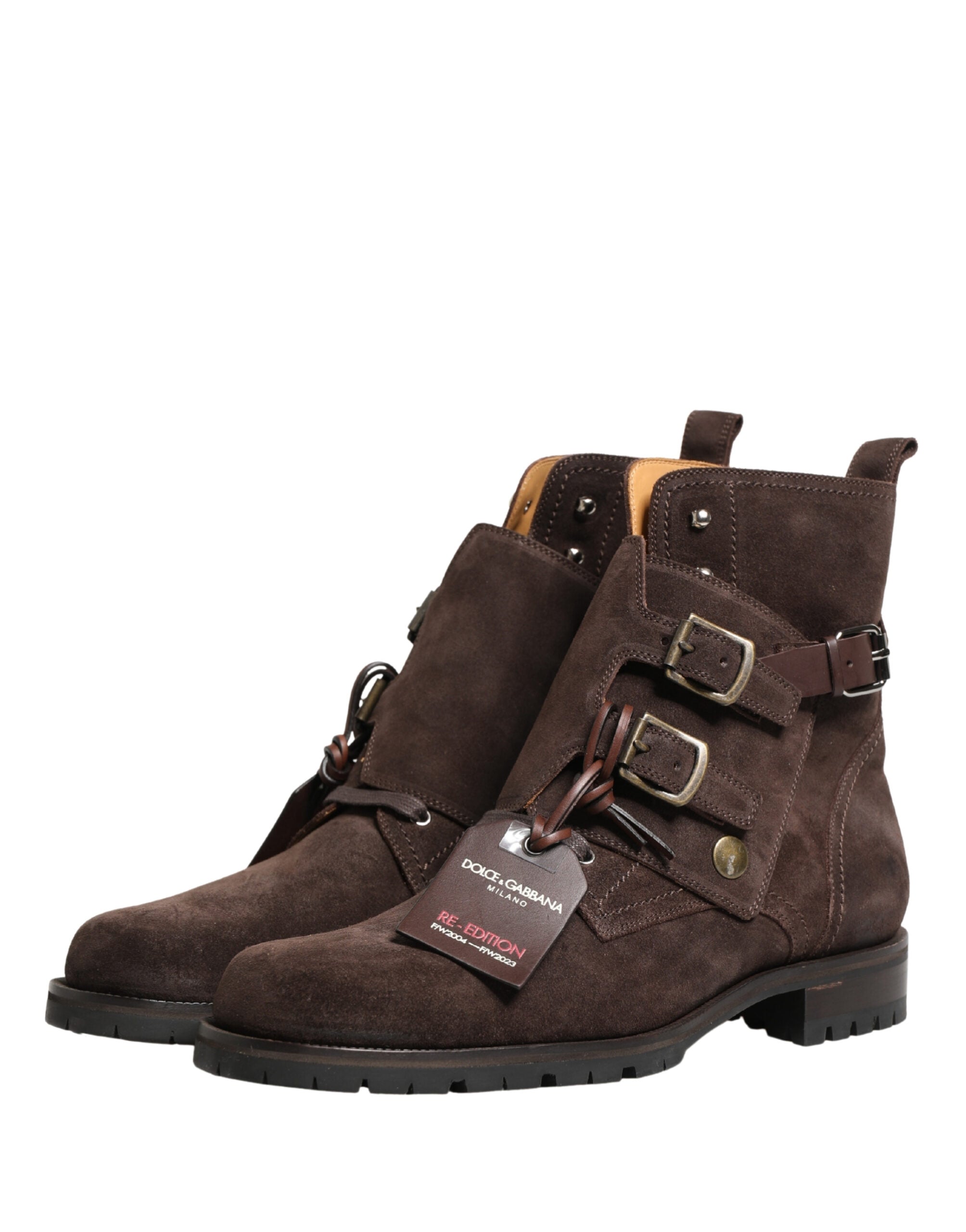Dolce & Gabbana Brown Suede Leather Buckle Ankle Boots Men's Shoes