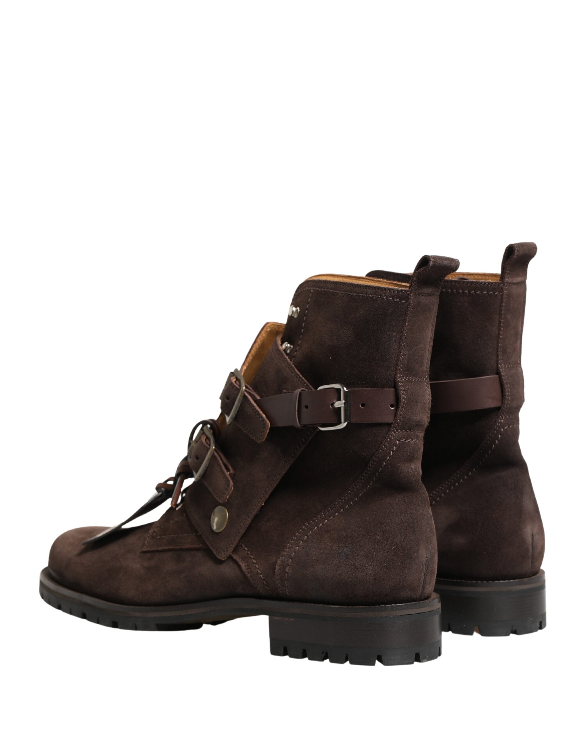 Dolce & Gabbana Brown Suede Leather Buckle Ankle Boots Men's Shoes