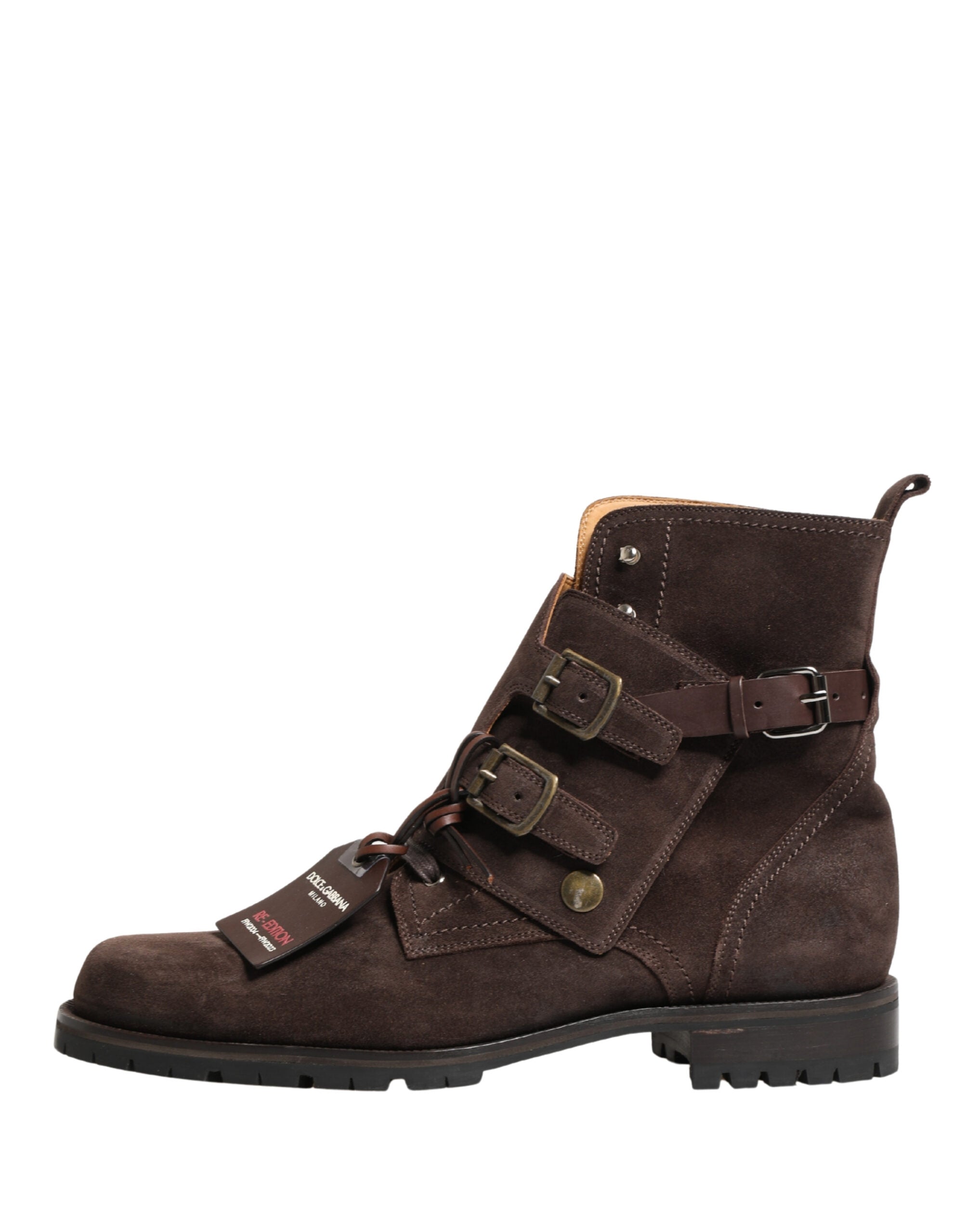 Dolce & Gabbana Brown Suede Leather Buckle Ankle Boots Men's Shoes