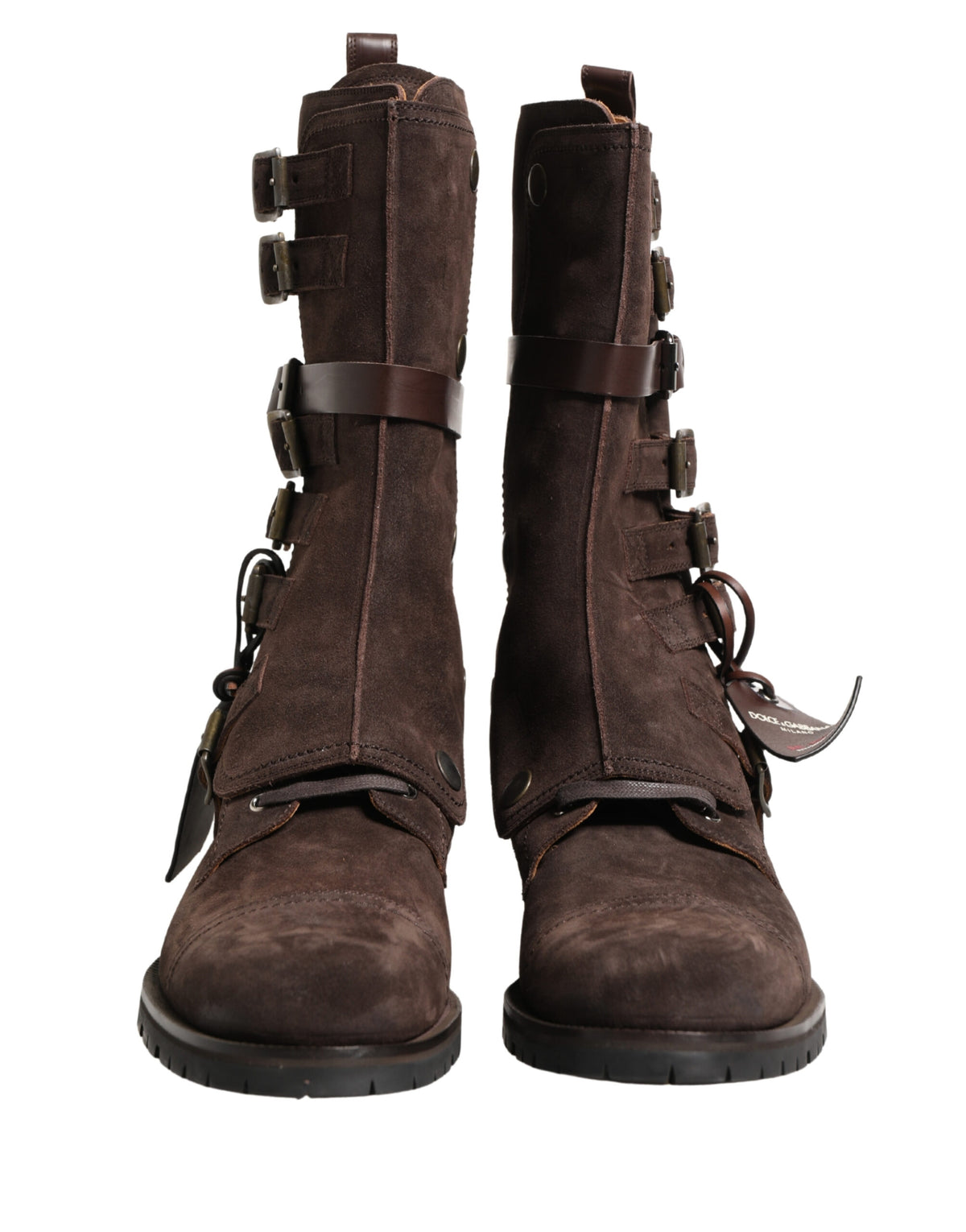 Dolce & Gabbana Brown Suede Leather Combat Ankle Boots Men's Shoes