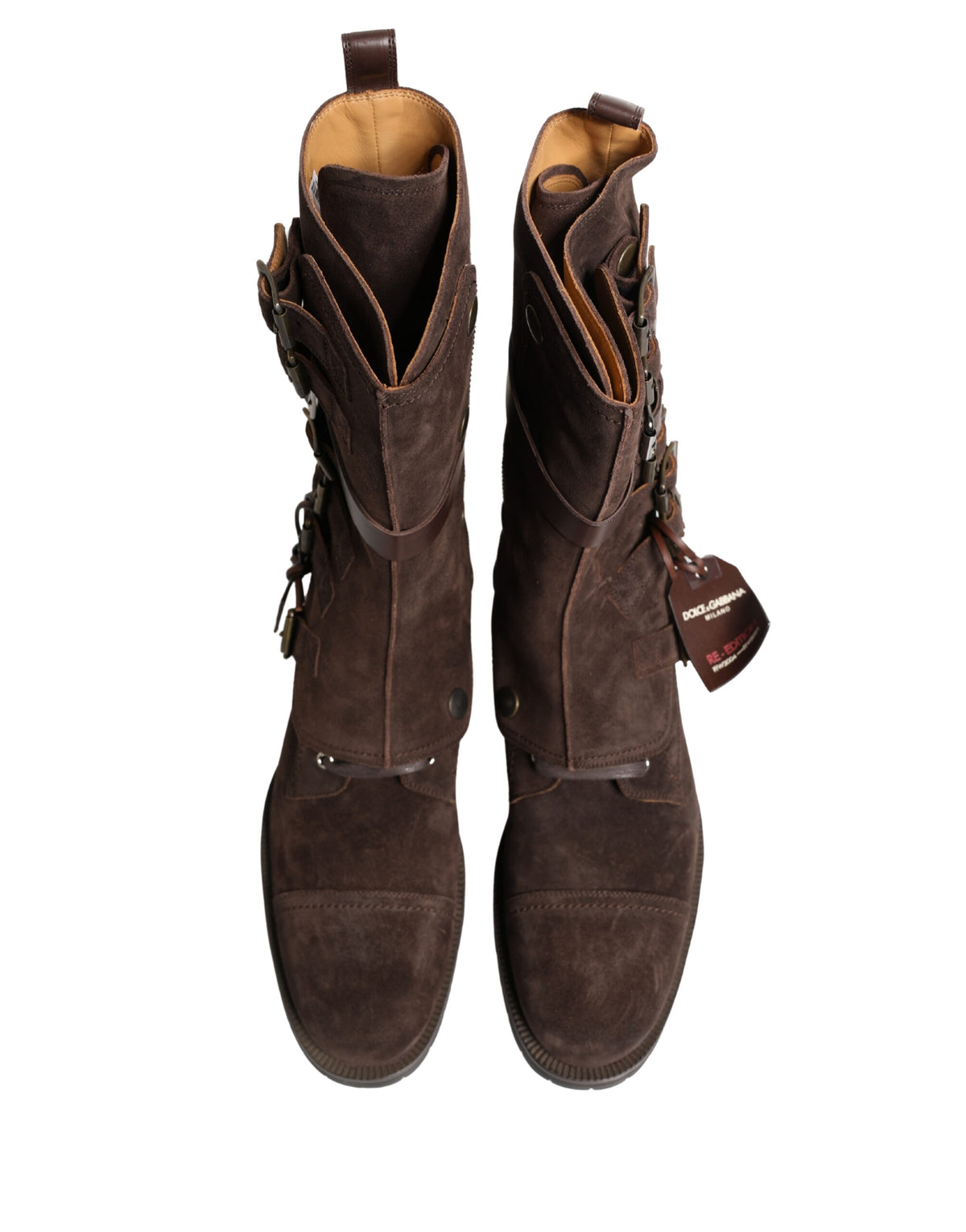 Dolce & Gabbana Brown Suede Leather Combat Ankle Boots Men's Shoes