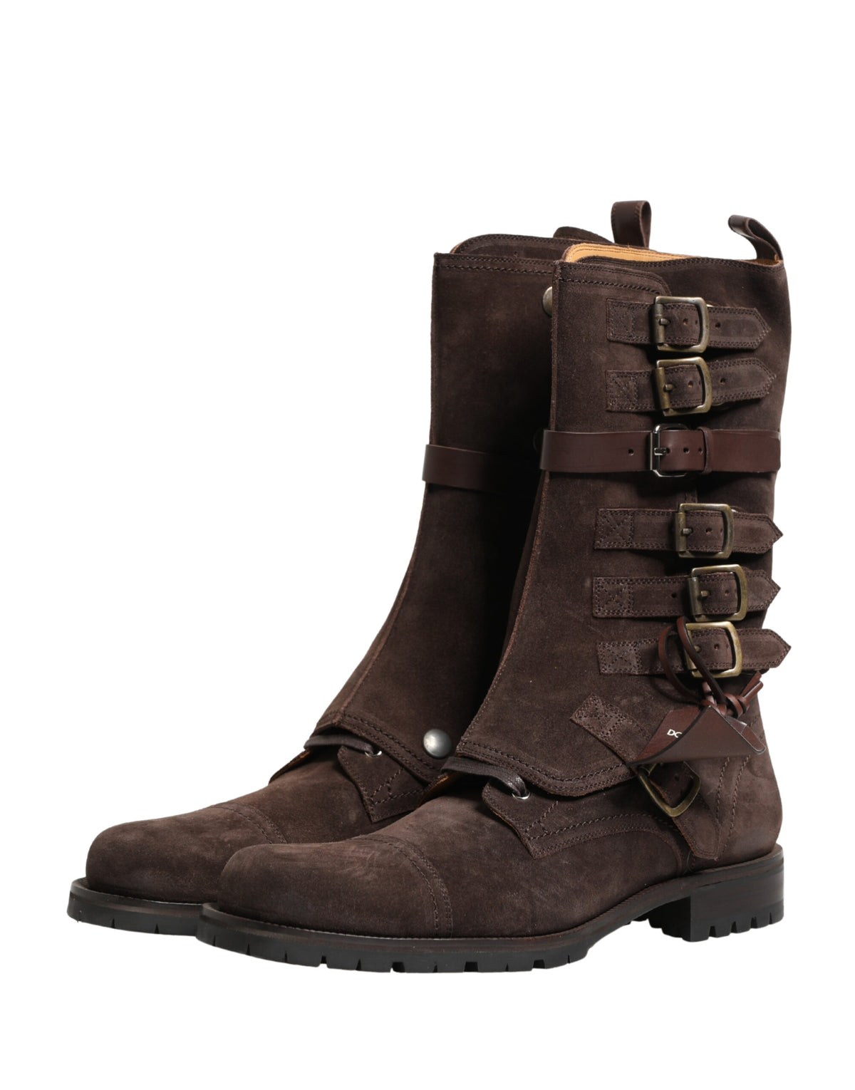 Dolce & Gabbana Brown Suede Leather Combat Ankle Boots Men's Shoes