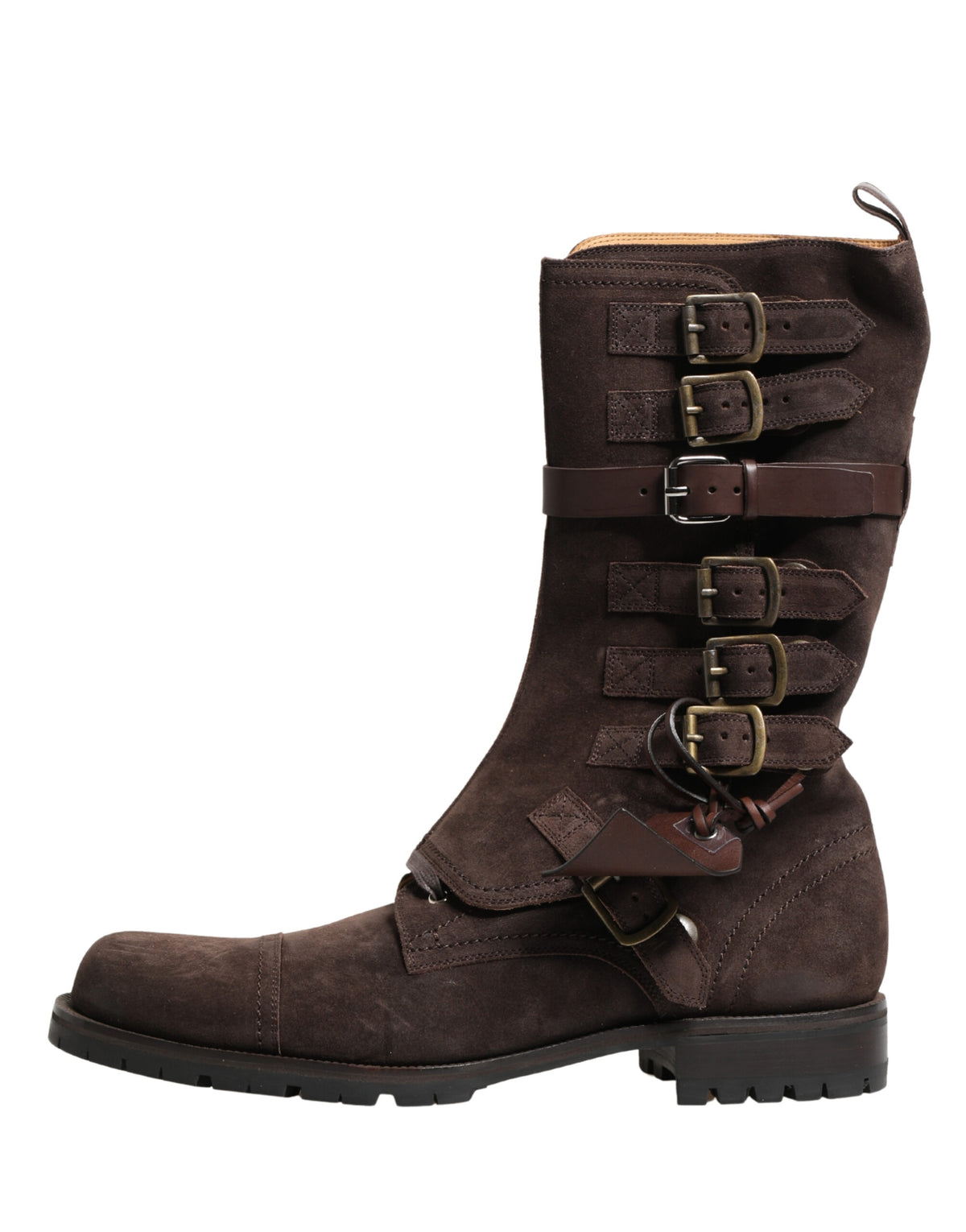 Dolce & Gabbana Brown Suede Leather Combat Ankle Boots Men's Shoes