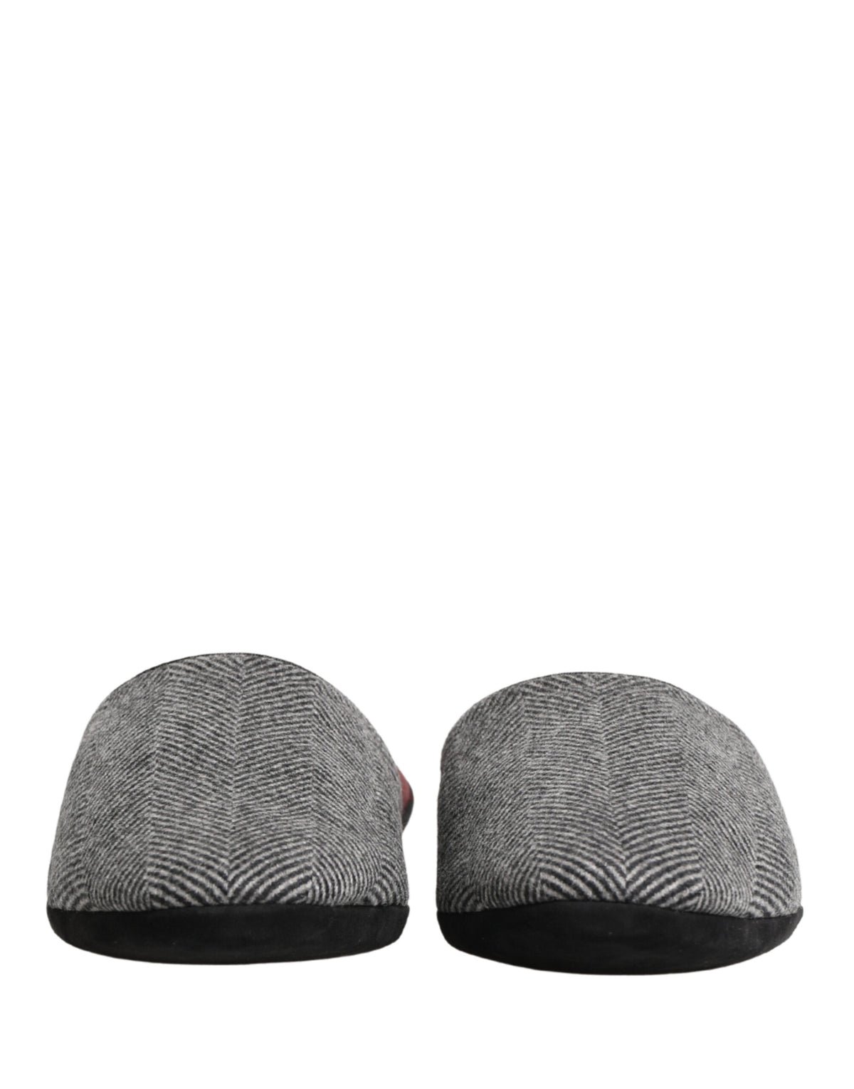 Dolce & Gabbana Grey Herringbone Cashmere Red Slippers Men's Shoes