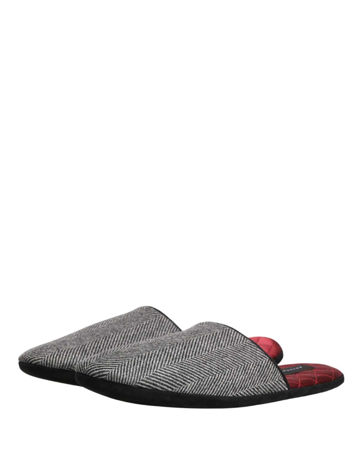 Dolce & Gabbana Grey Herringbone Cashmere Red Slippers Men's Shoes