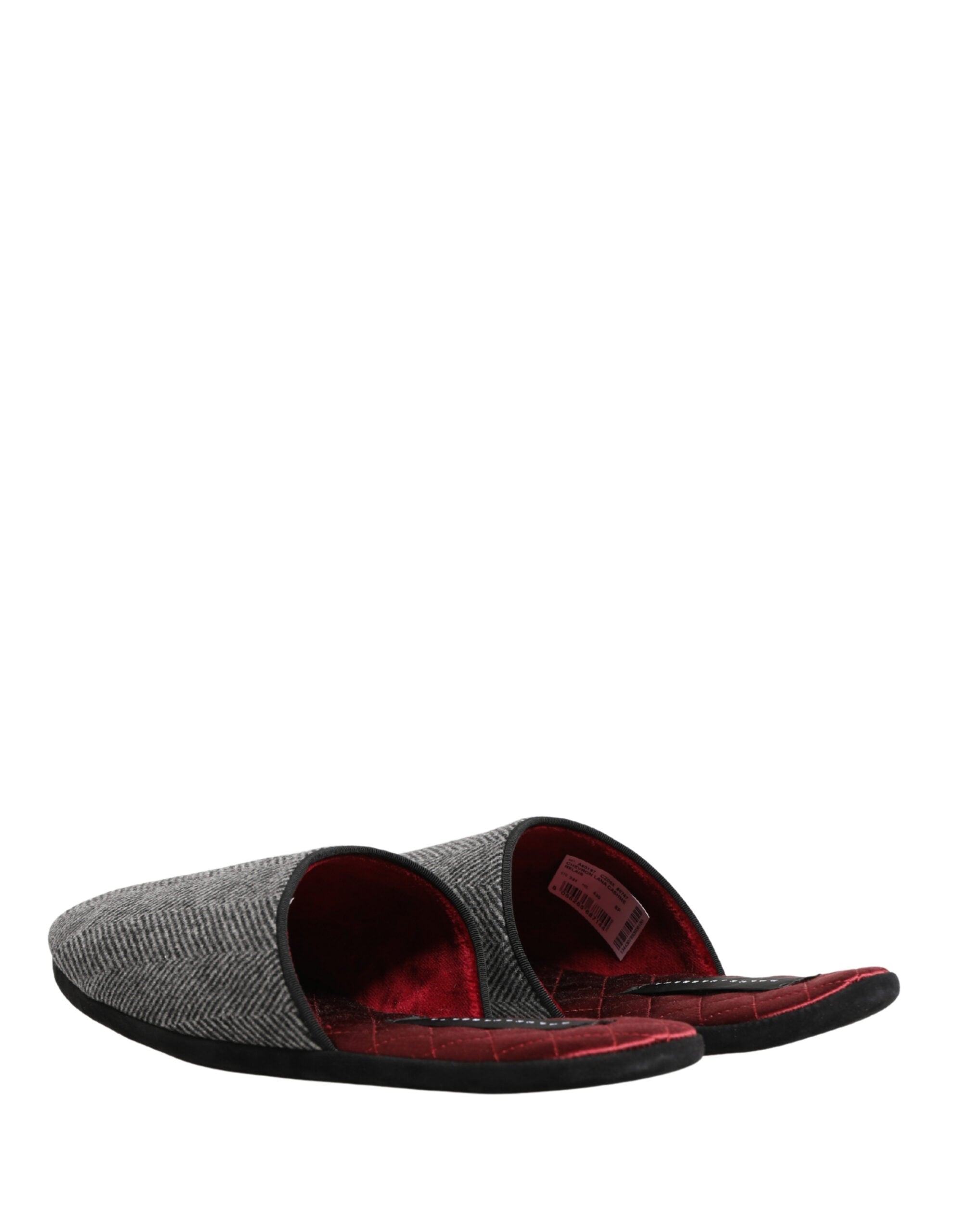 Dolce & Gabbana Grey Herringbone Cashmere Red Slippers Men's Shoes