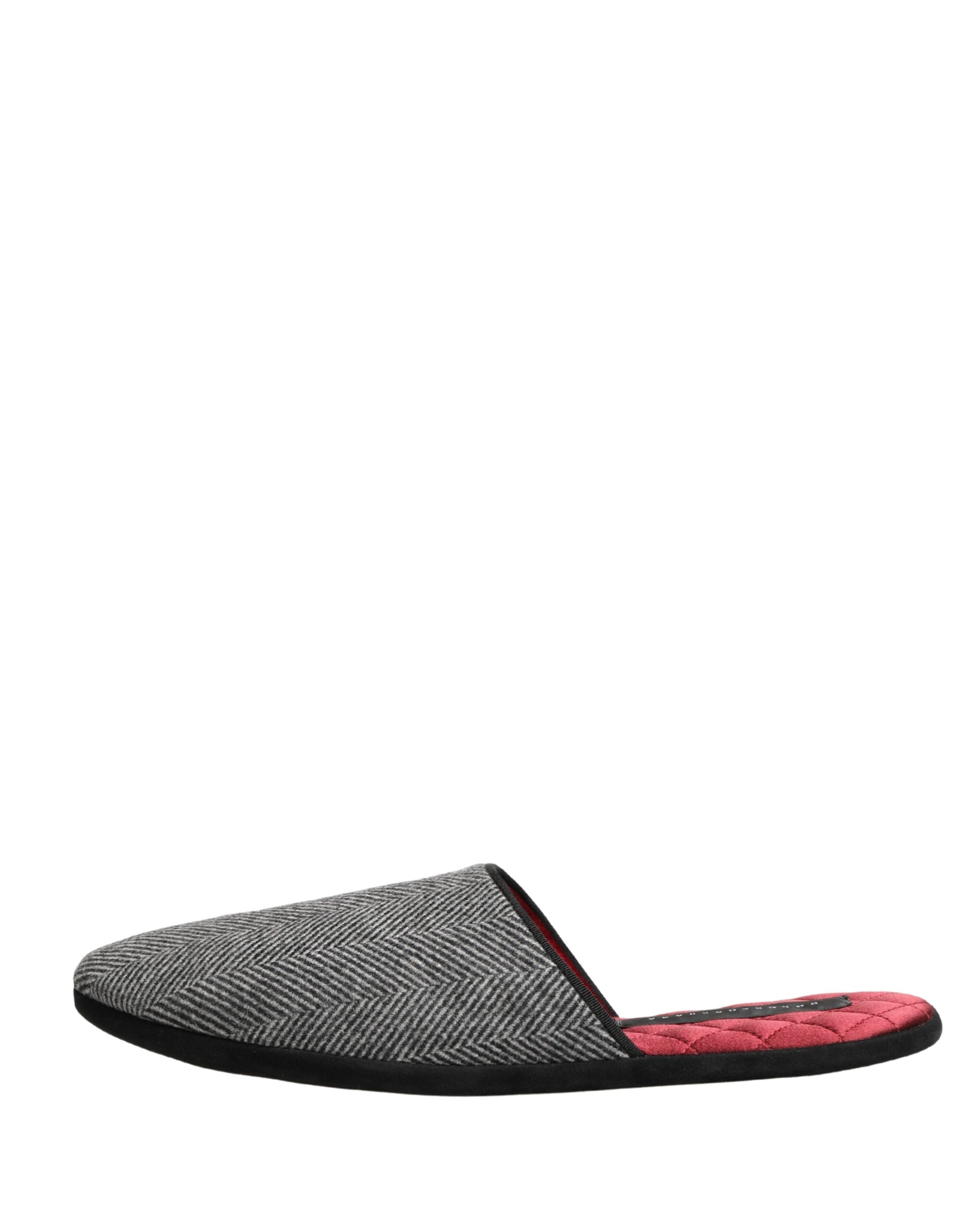 Dolce & Gabbana Grey Herringbone Cashmere Red Slippers Men's Shoes