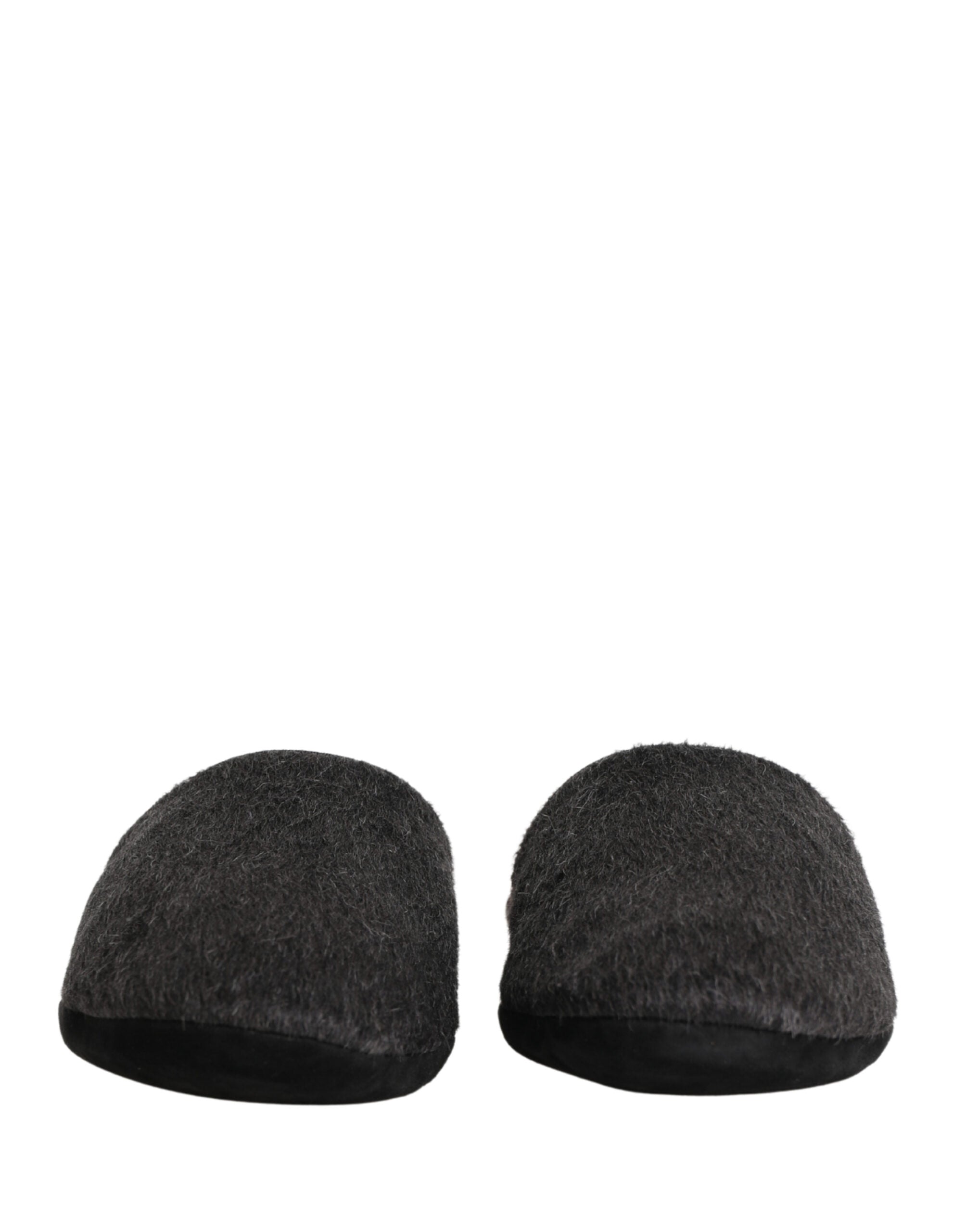Dolce & Gabbana Dark Grey Charcoal Wool Red Slippers Men's Shoes