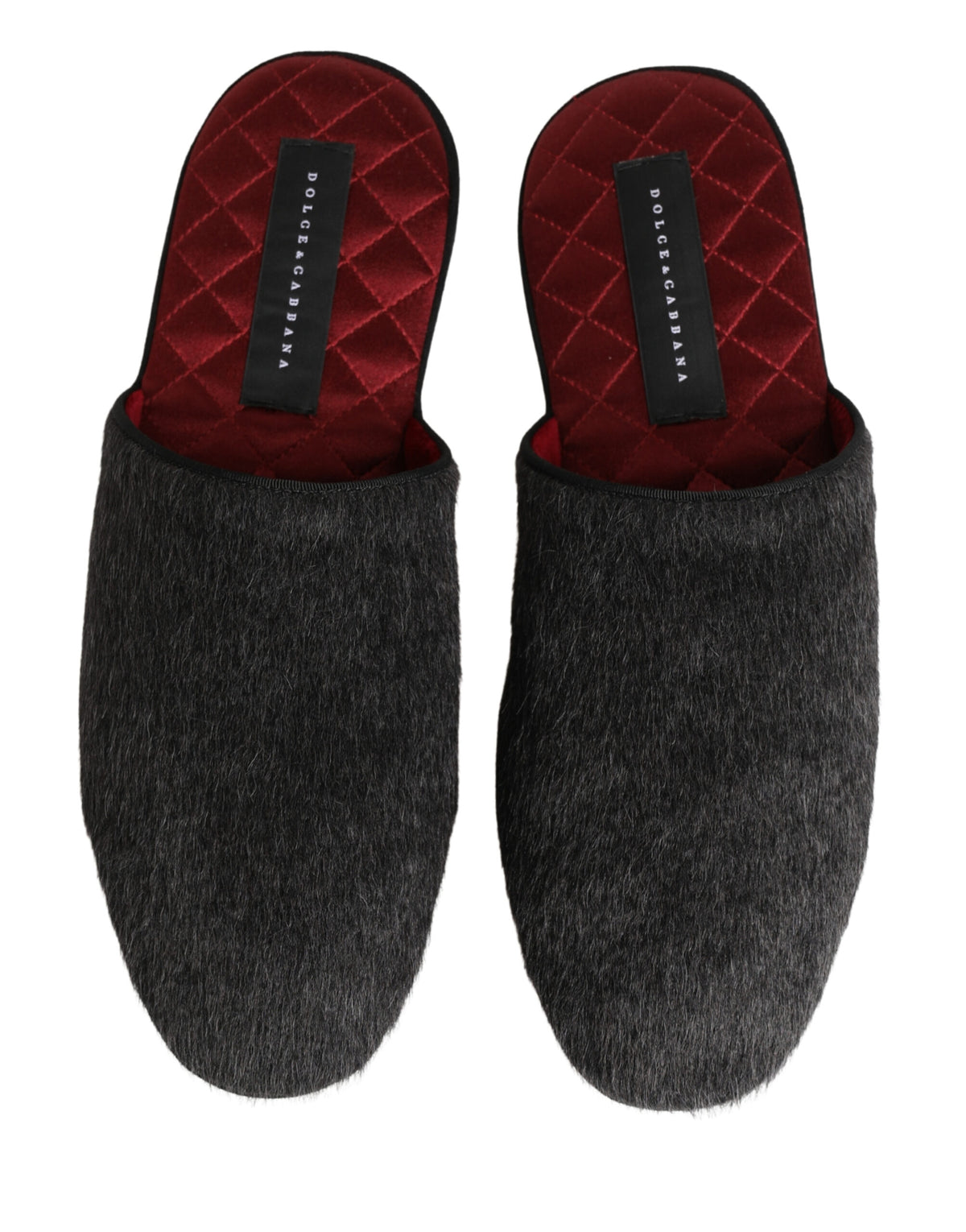 Dolce & Gabbana Dark Grey Charcoal Wool Red Slippers Men's Shoes