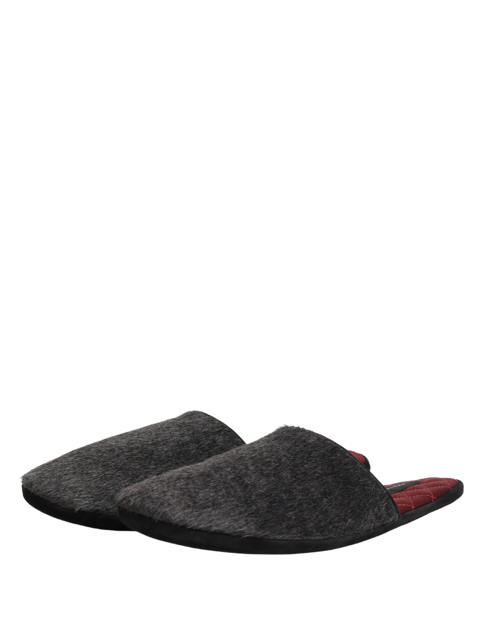 Dolce & Gabbana Dark Grey Charcoal Wool Red Slippers Men's Shoes