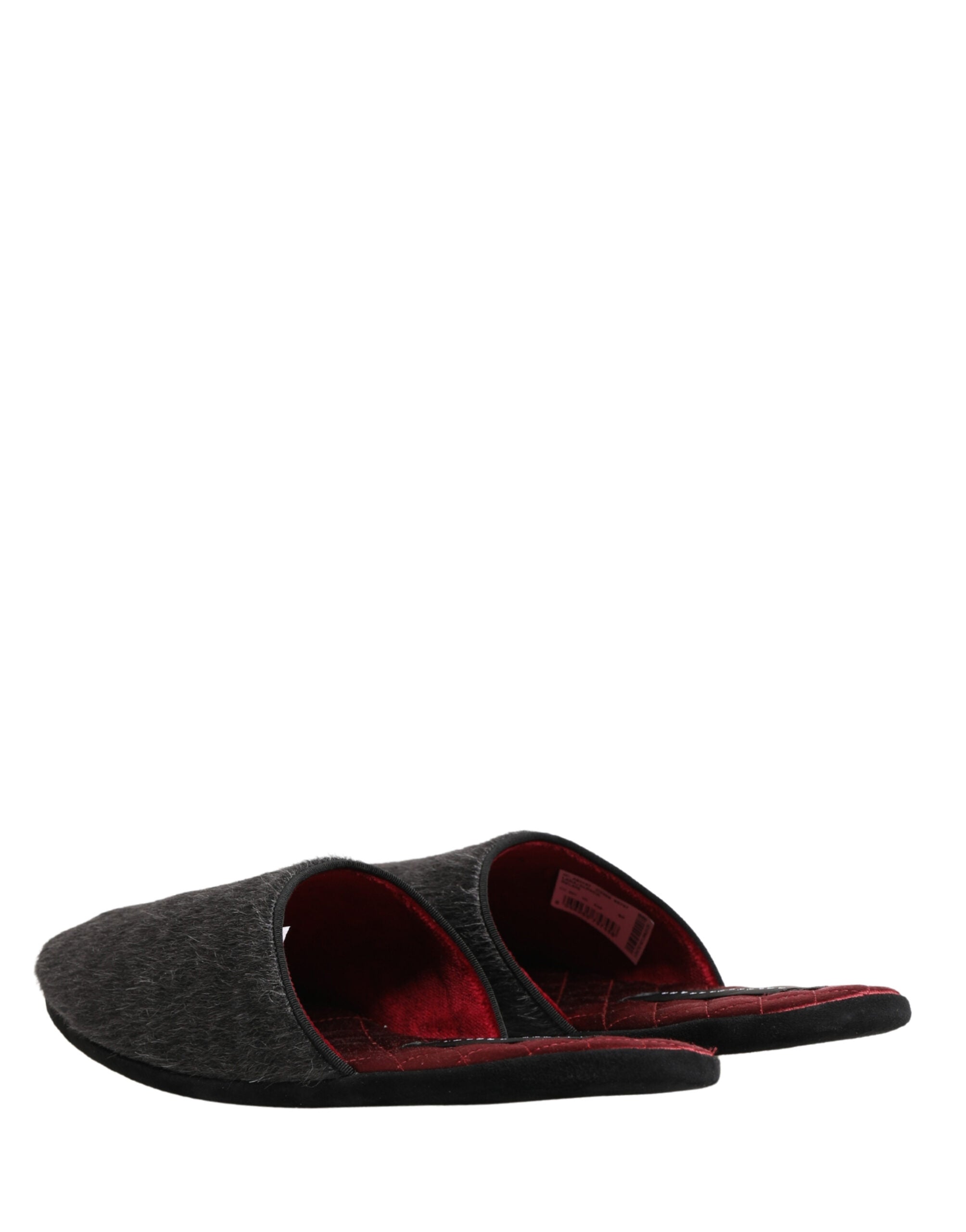 Dolce & Gabbana Dark Grey Charcoal Wool Red Slippers Men's Shoes