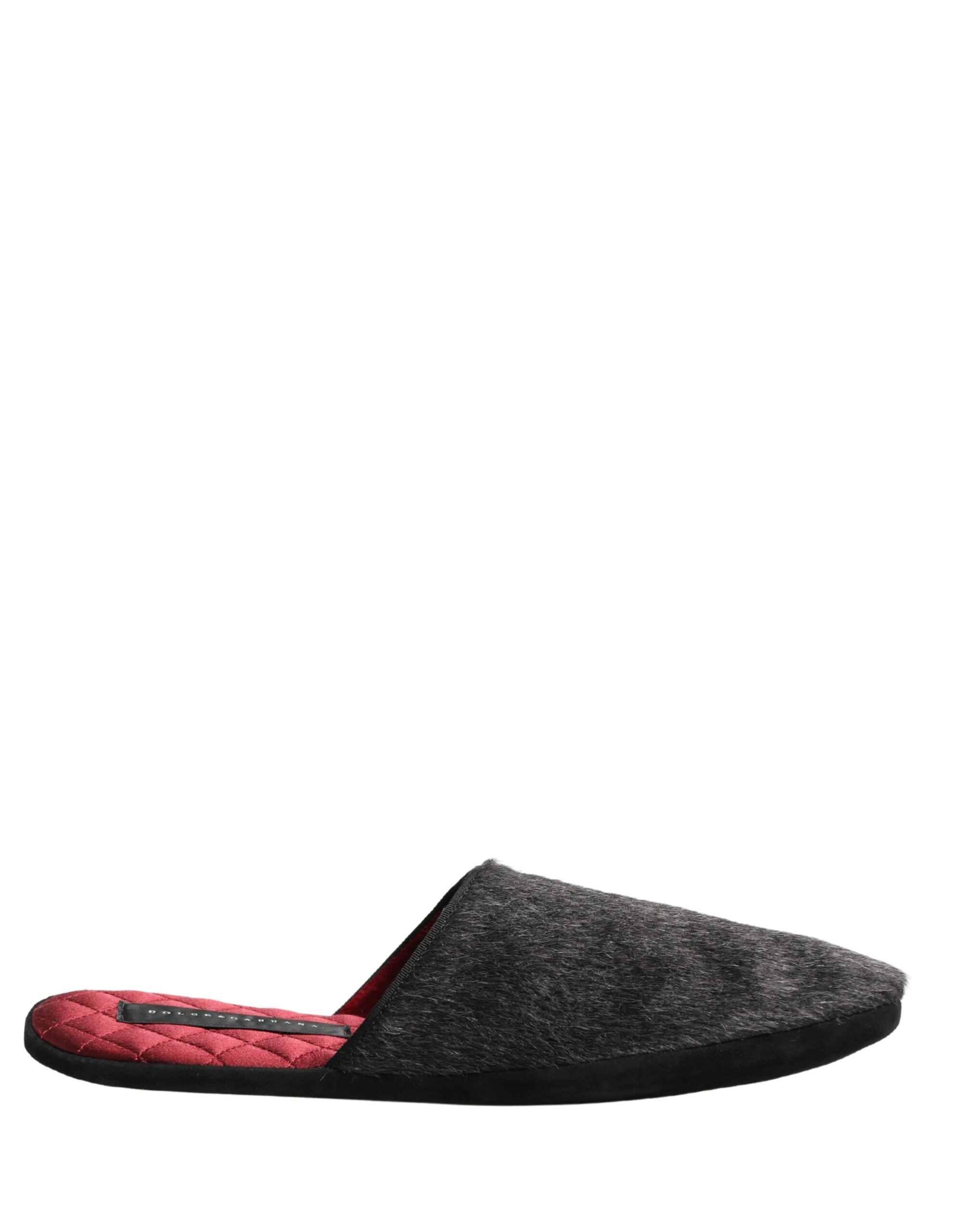 Dolce & Gabbana Dark Grey Charcoal Wool Red Slippers Men's Shoes