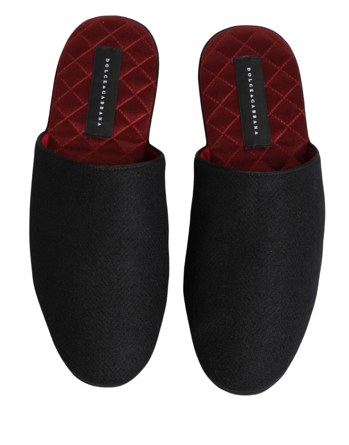 Dolce & Gabbana Black Wool Cashmere Red Quilted Slippers Men's Shoes