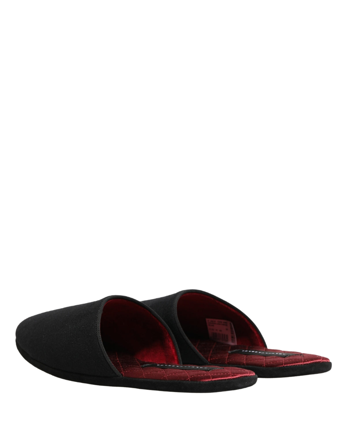 Dolce & Gabbana Black Wool Cashmere Red Quilted Slippers Men's Shoes