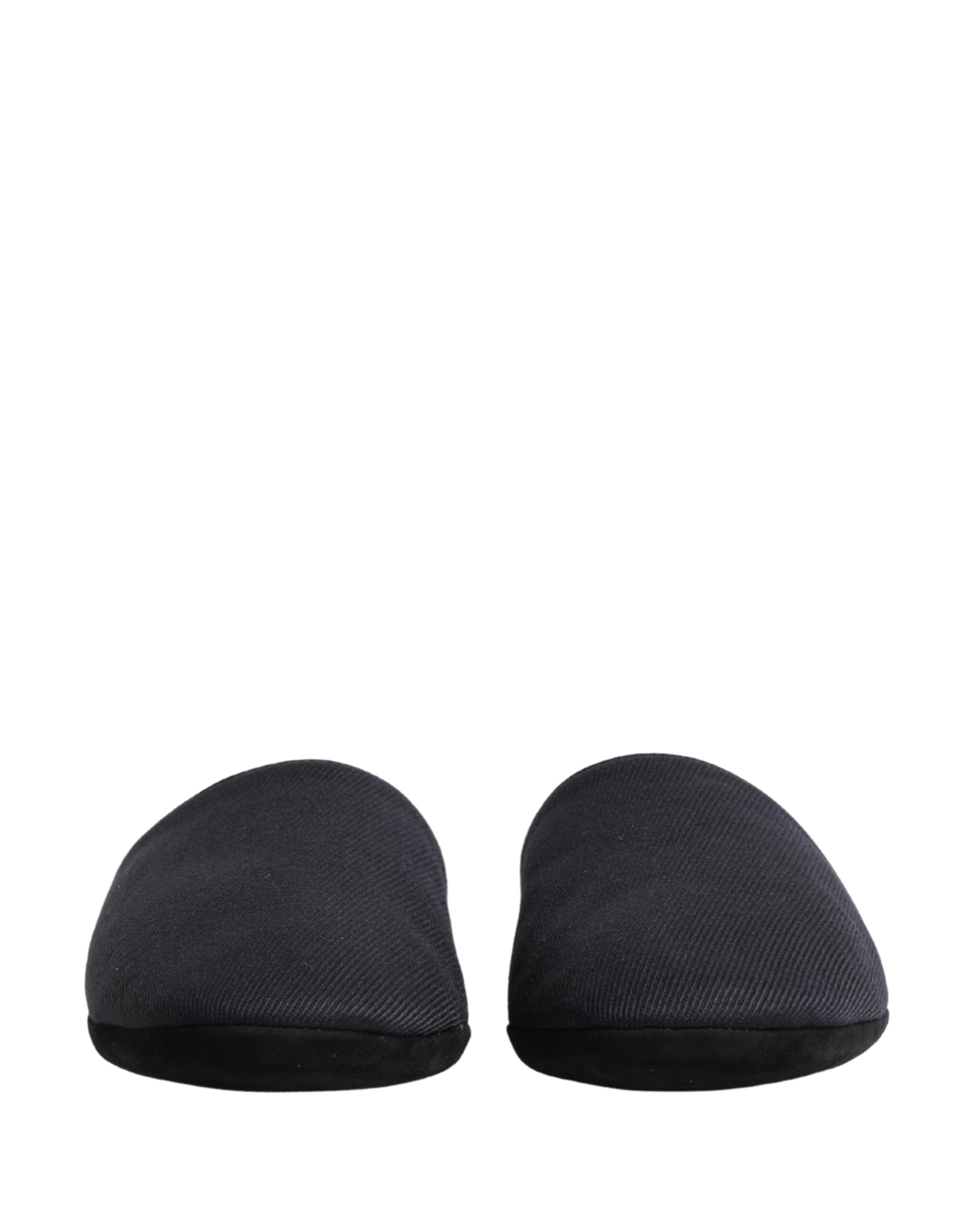 Dolce & Gabbana Dark Navy Wool Cotton Red Chevron Slippers Men's Shoes