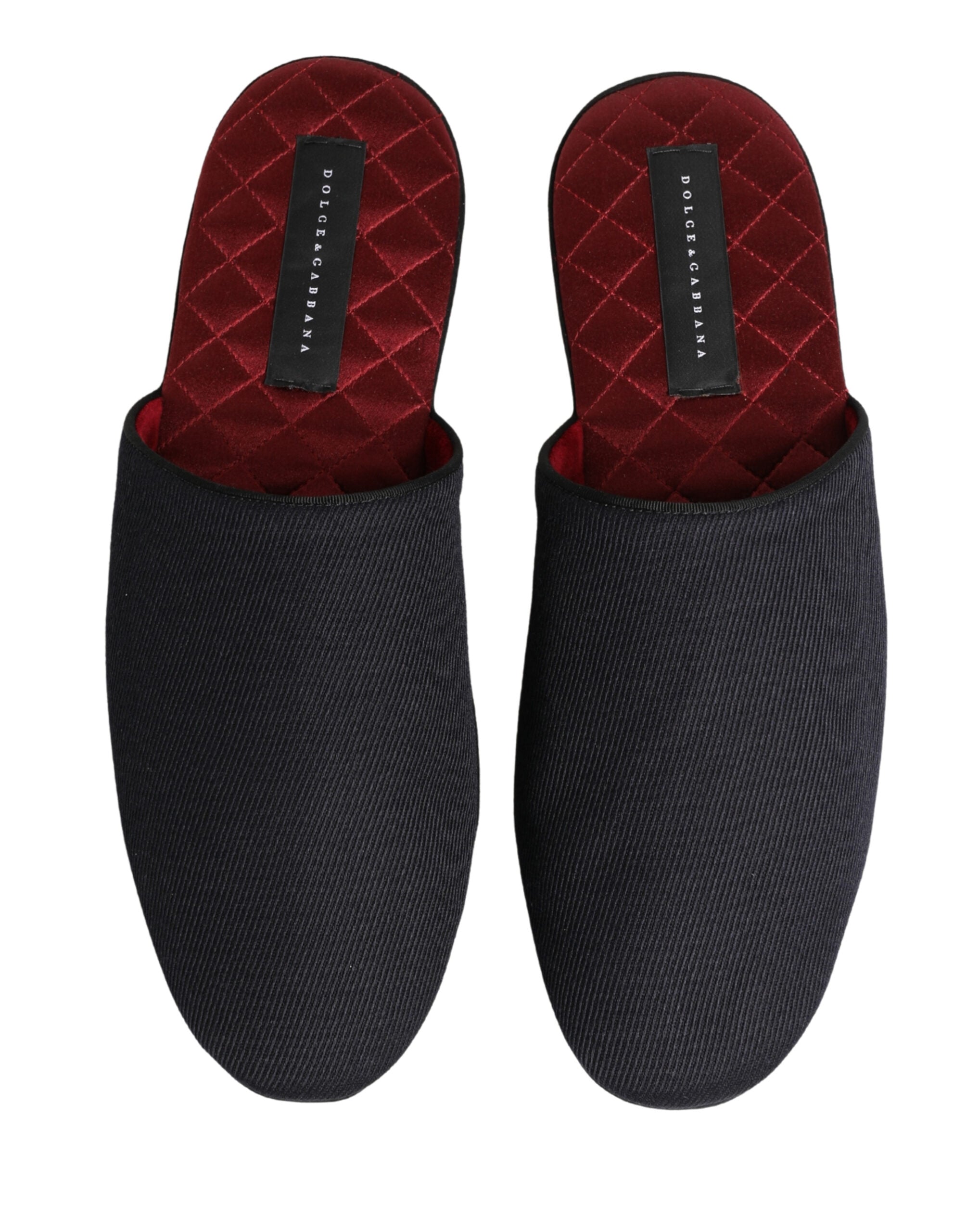 Dolce & Gabbana Dark Navy Wool Cotton Red Chevron Slippers Men's Shoes