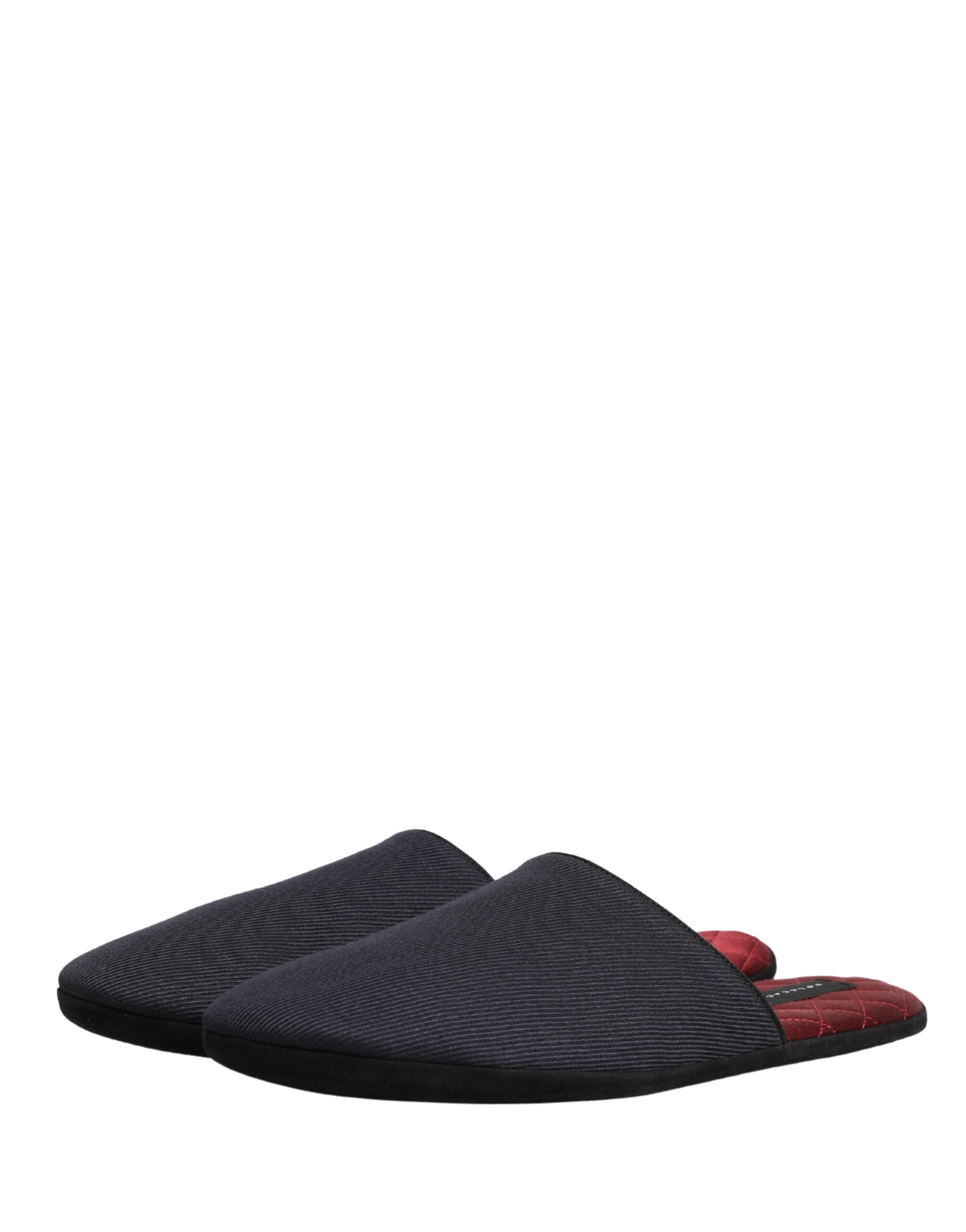 Dolce & Gabbana Dark Navy Wool Cotton Red Chevron Slippers Men's Shoes