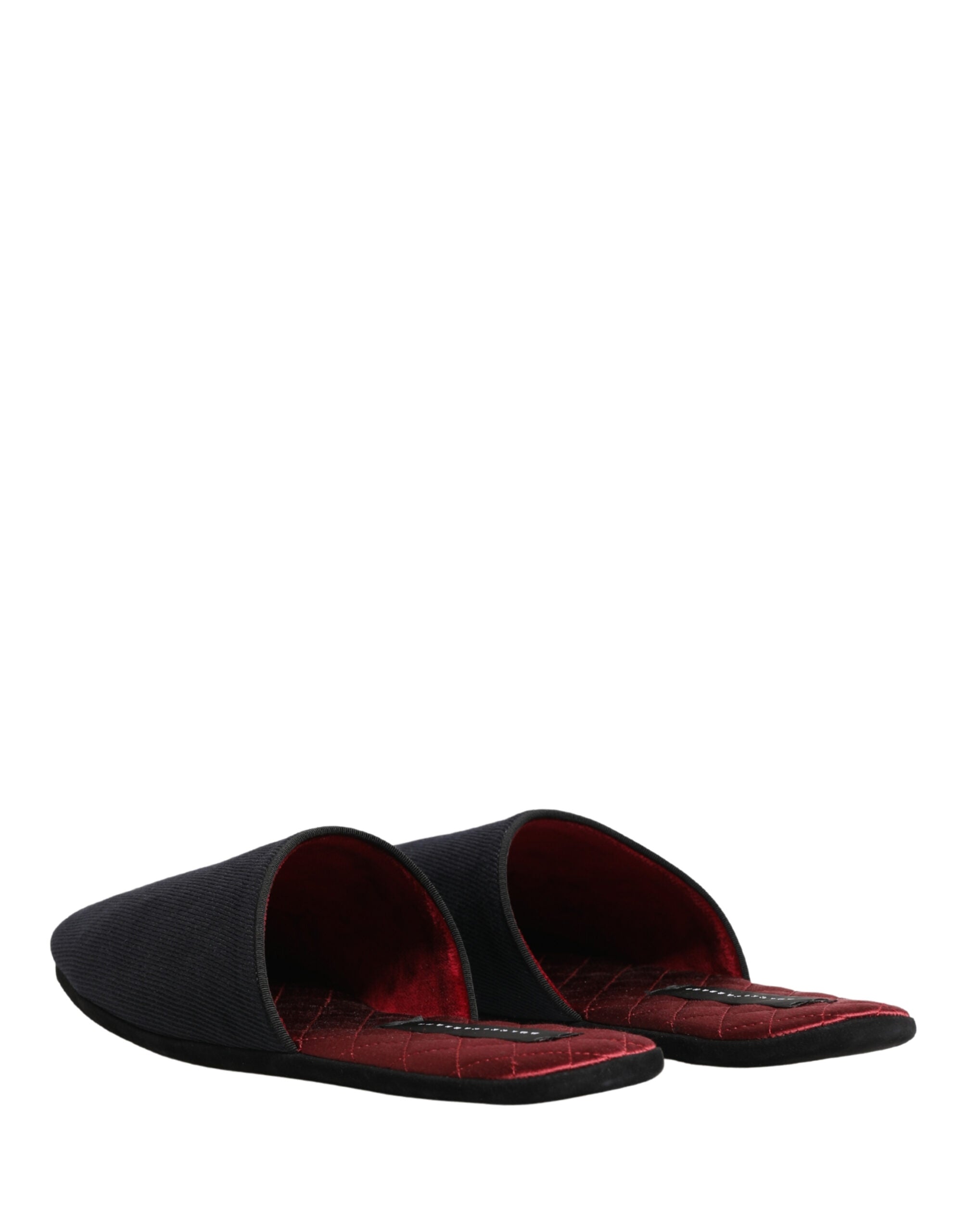 Dolce & Gabbana Dark Navy Wool Cotton Red Chevron Slippers Men's Shoes