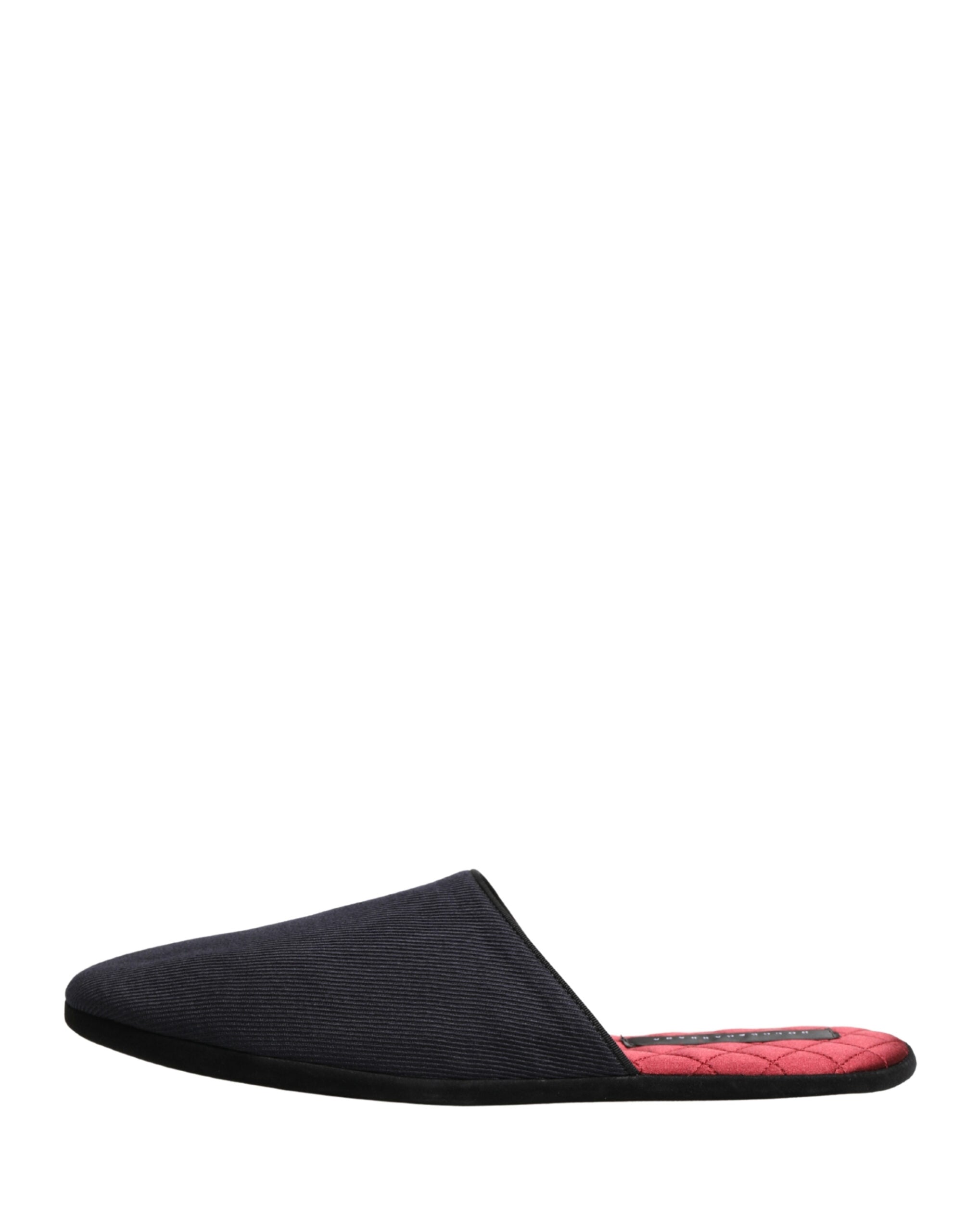 Dolce & Gabbana Dark Navy Wool Cotton Red Chevron Slippers Men's Shoes