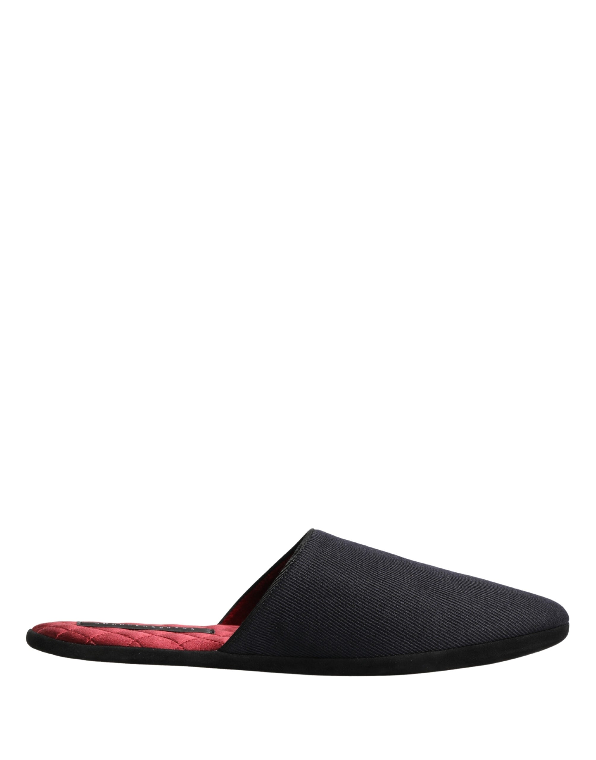 Dolce & Gabbana Dark Navy Wool Cotton Red Chevron Slippers Men's Shoes
