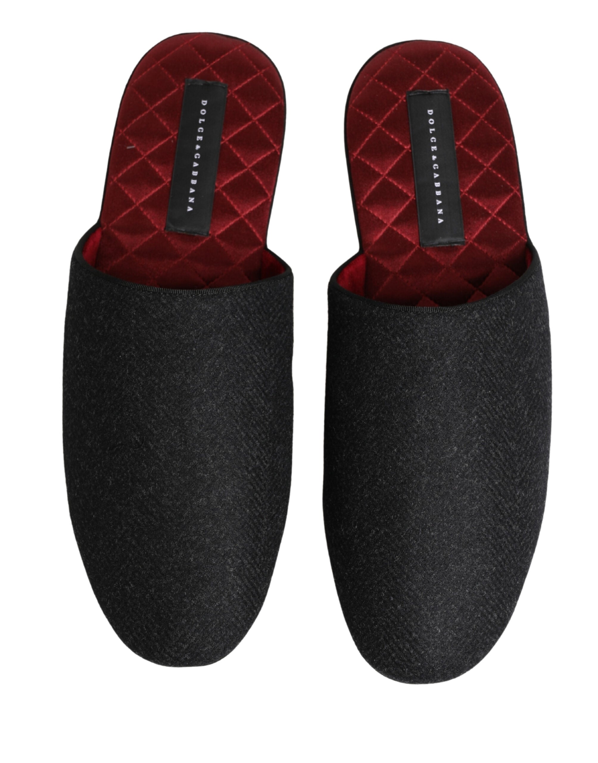 Dolce & Gabbana Anthracite Wool Cashmere Quilted Slippers Men's Shoes