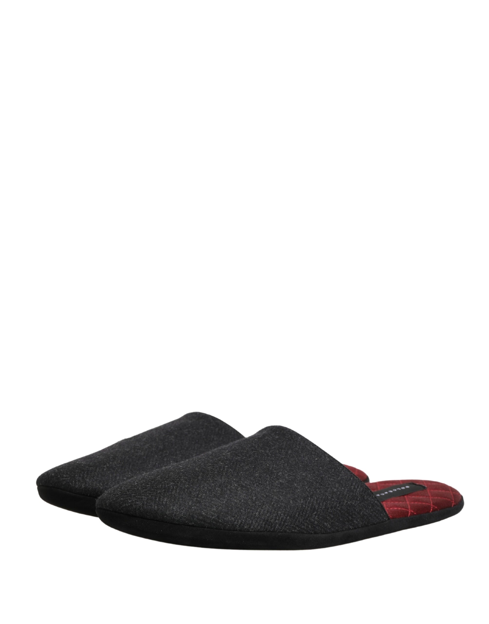 Dolce & Gabbana Anthracite Wool Cashmere Quilted Slippers Men's Shoes