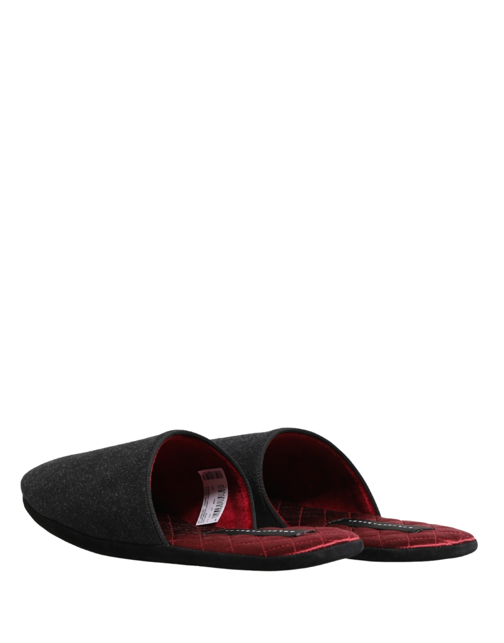 Dolce & Gabbana Anthracite Wool Cashmere Quilted Slippers Men's Shoes