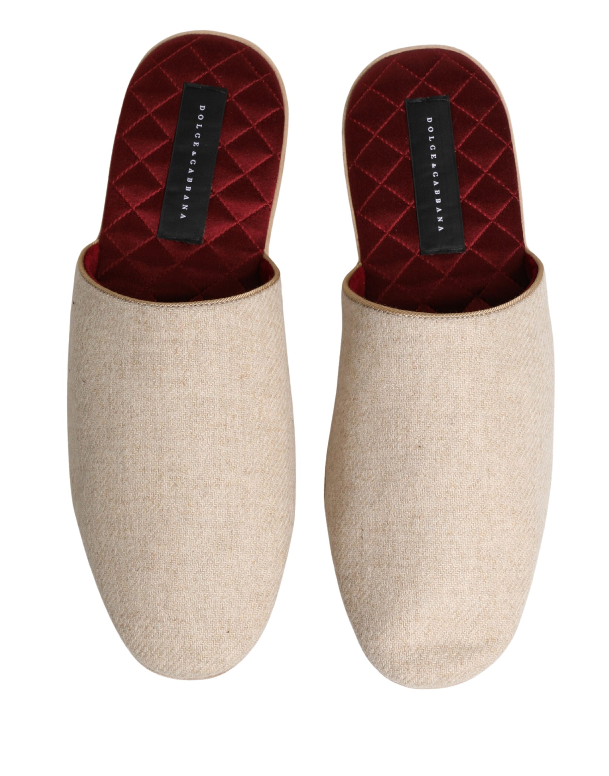 Dolce & Gabbana Beige Shetland Wool Red Quilted Slippers Men's Shoes