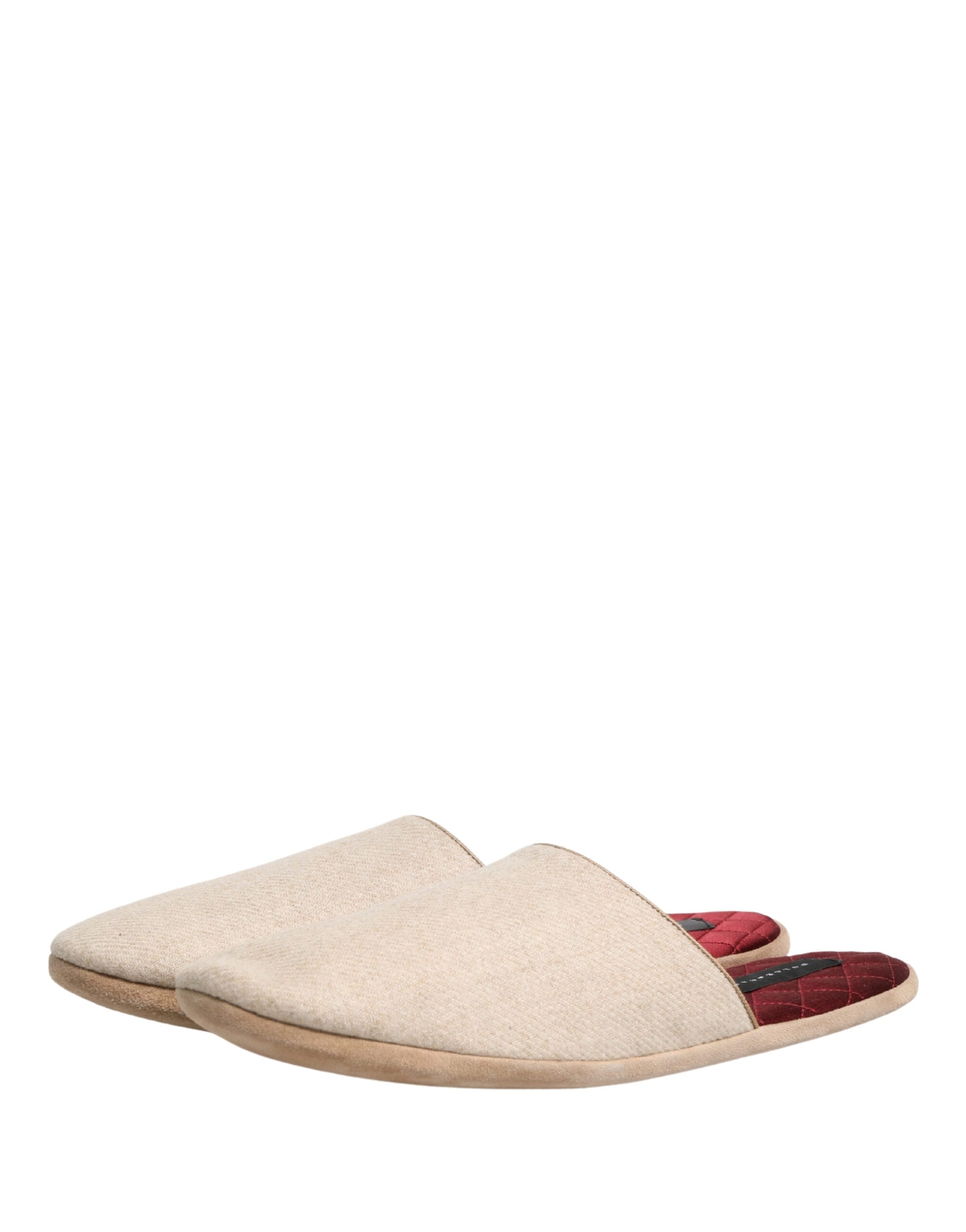 Dolce & Gabbana Beige Shetland Wool Red Quilted Slippers Men's Shoes