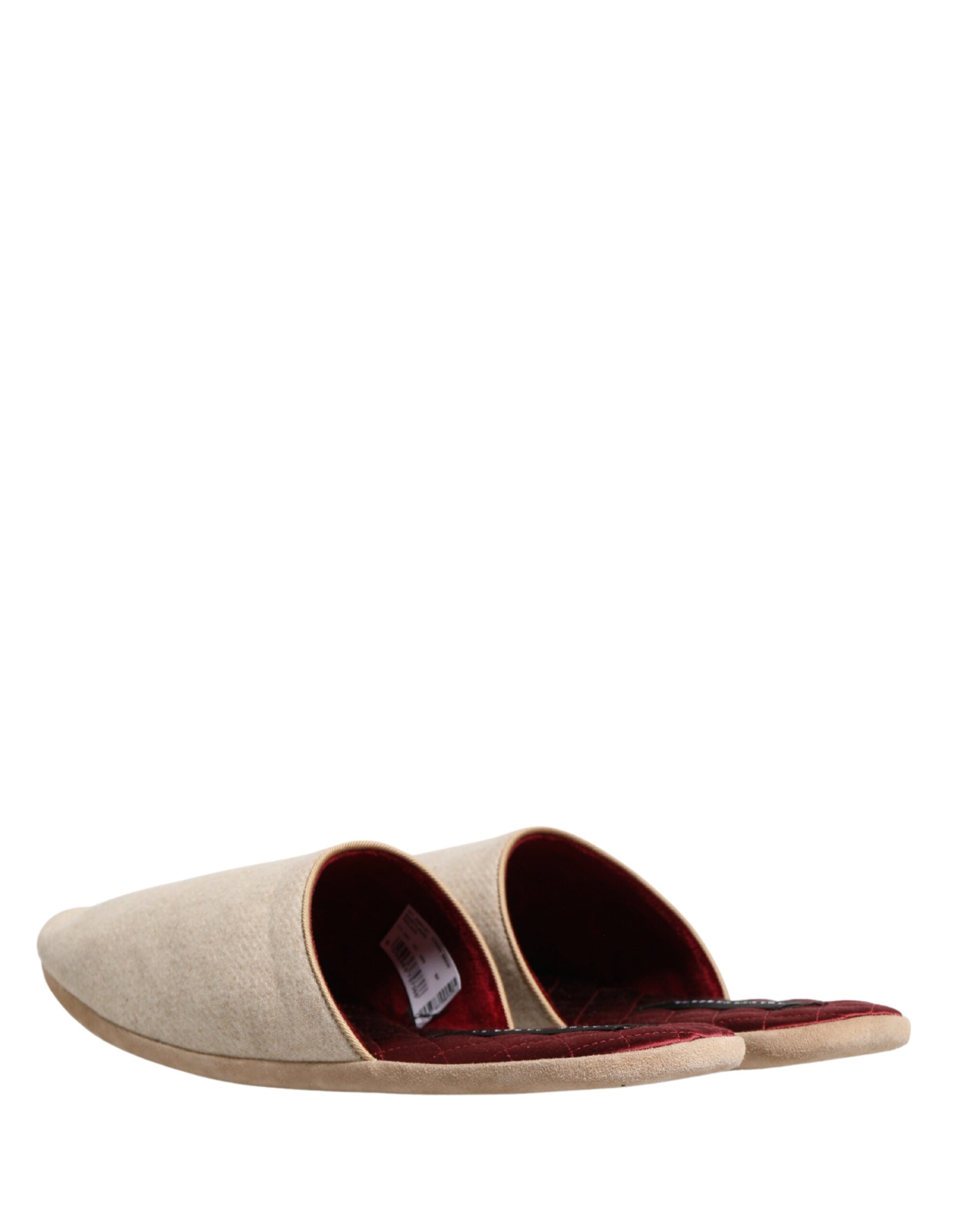 Dolce & Gabbana Beige Shetland Wool Red Quilted Slippers Men's Shoes
