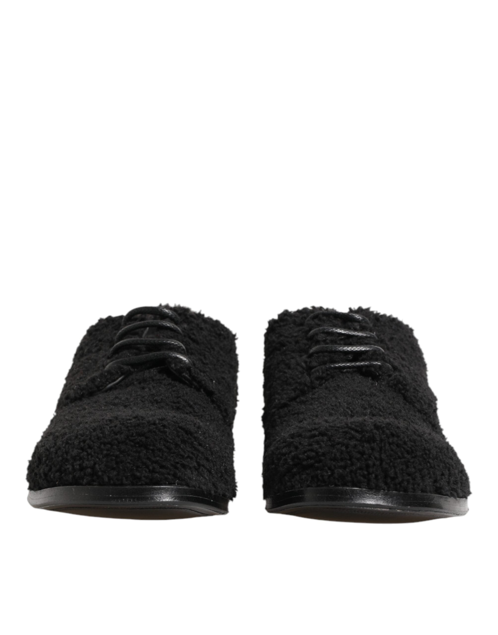 Dolce & Gabbana Men Black Riccio Shearling Dress Derby Men's Shoes