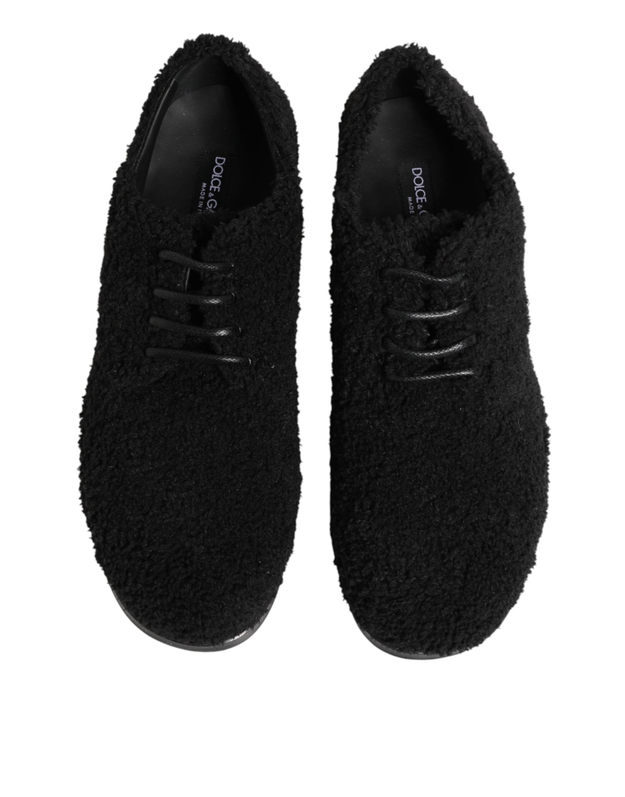 Dolce & Gabbana Men Black Riccio Shearling Dress Derby Men's Shoes