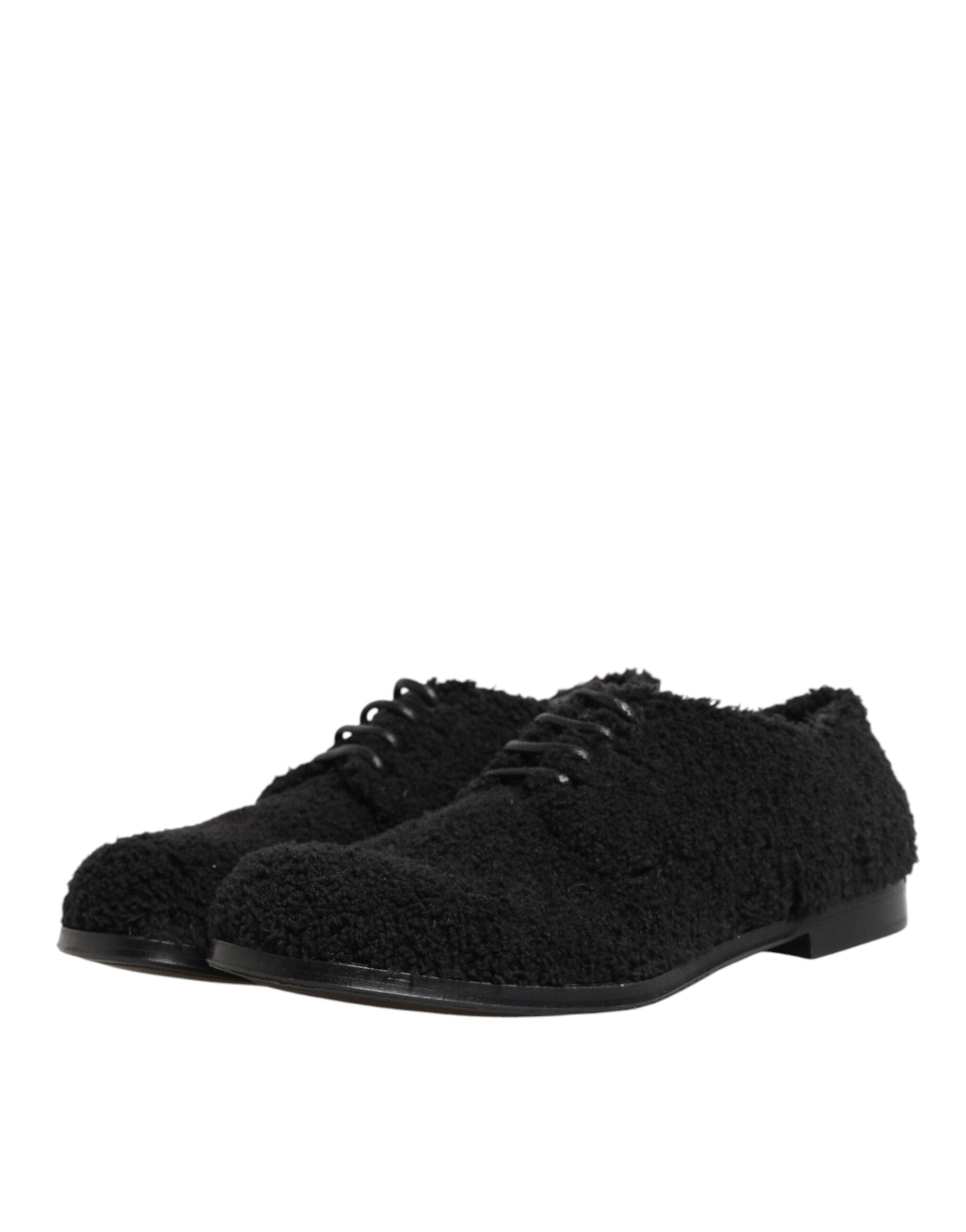 Dolce & Gabbana Men Black Riccio Shearling Dress Derby Men's Shoes
